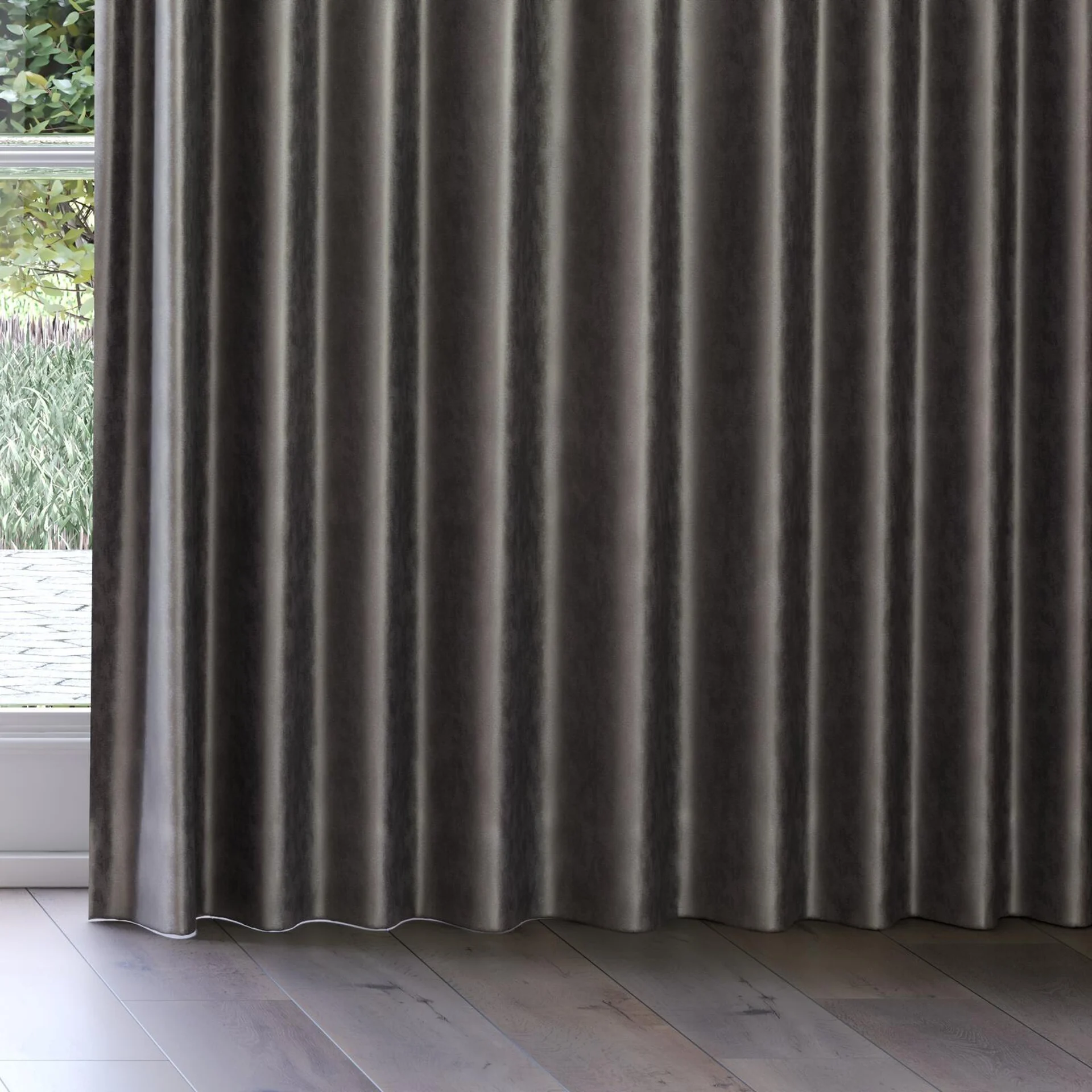 Bottom view of Fizz Slate, on curtain rail