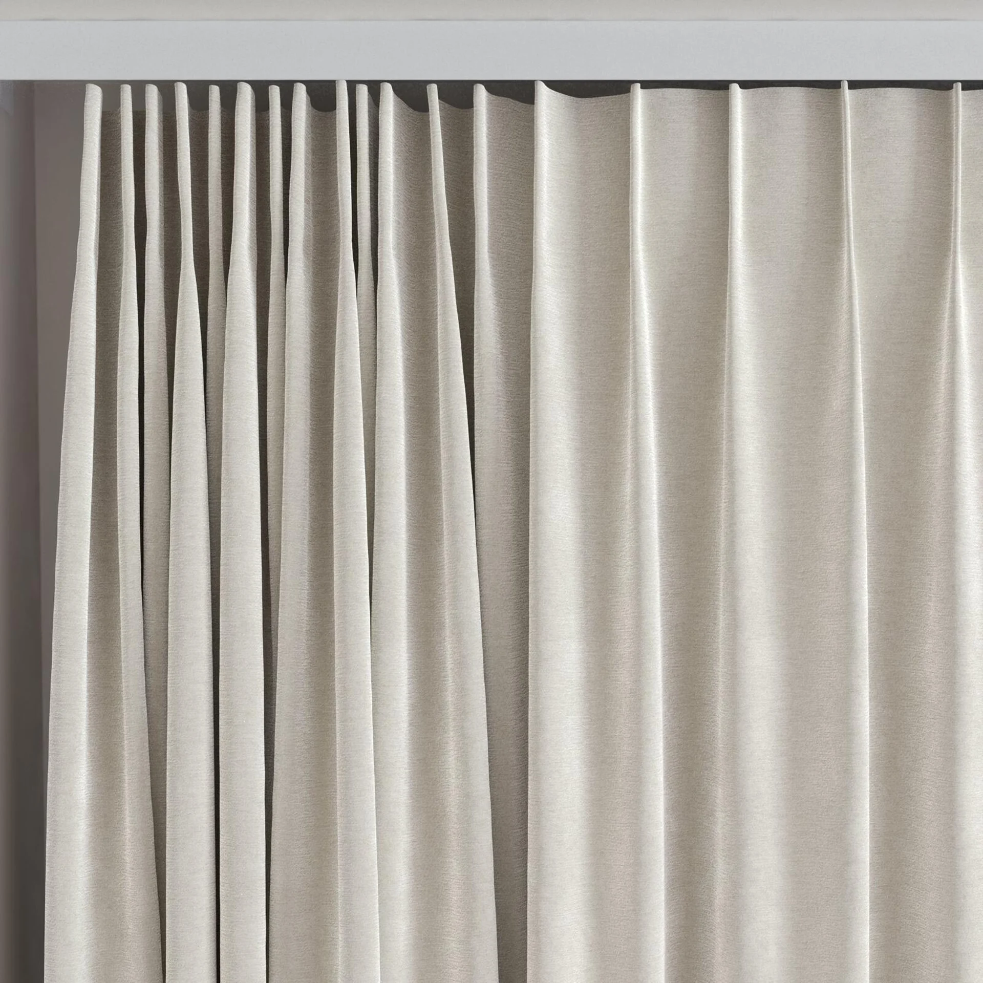 Top view of Geneva Feather, on curtain rail