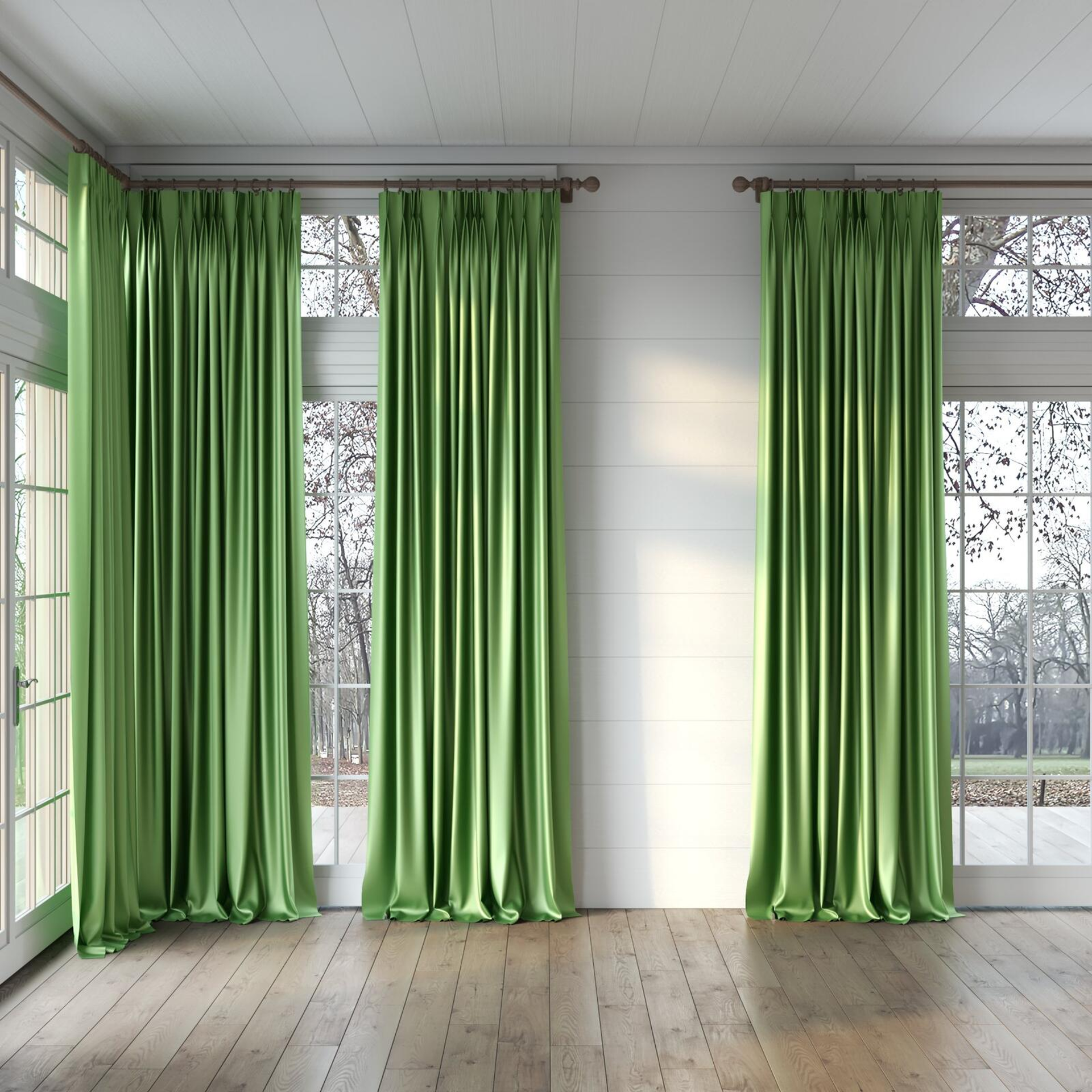 Full view of Moonbeam Oasis, puddled, on curtain rod