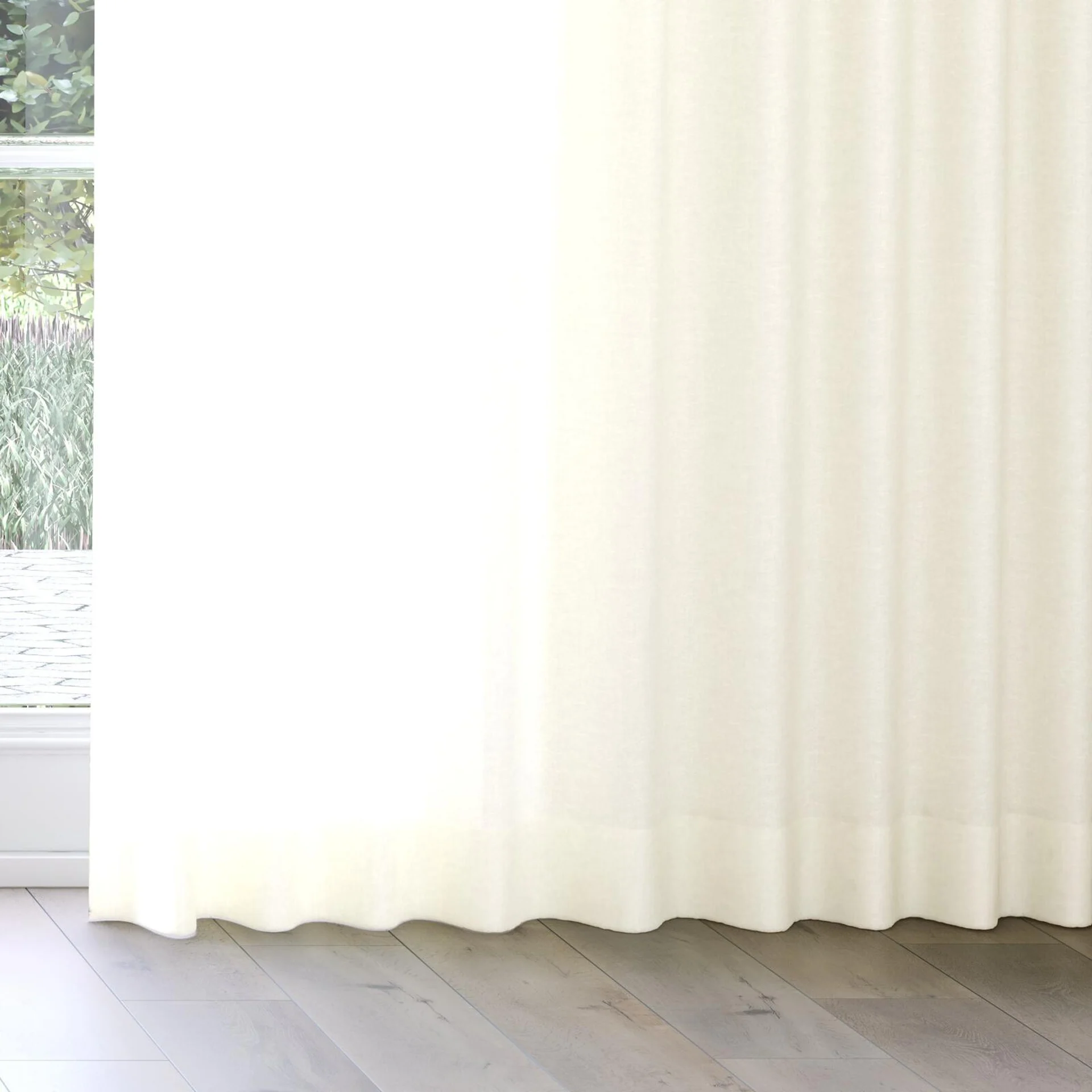 Bottom view of Arcadia Ecru, on curtain rail