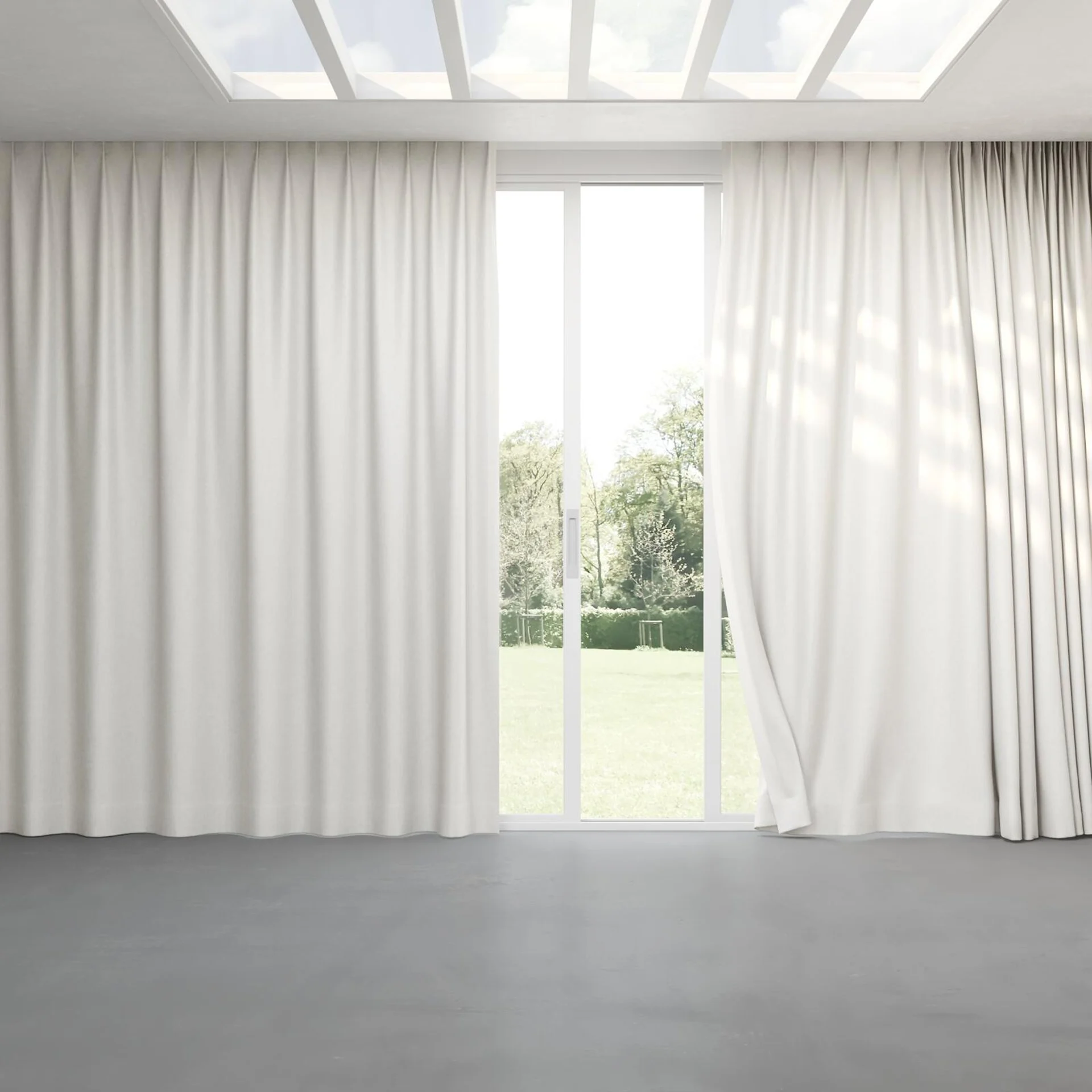 Full view of Fiji Swan, pinch pleat