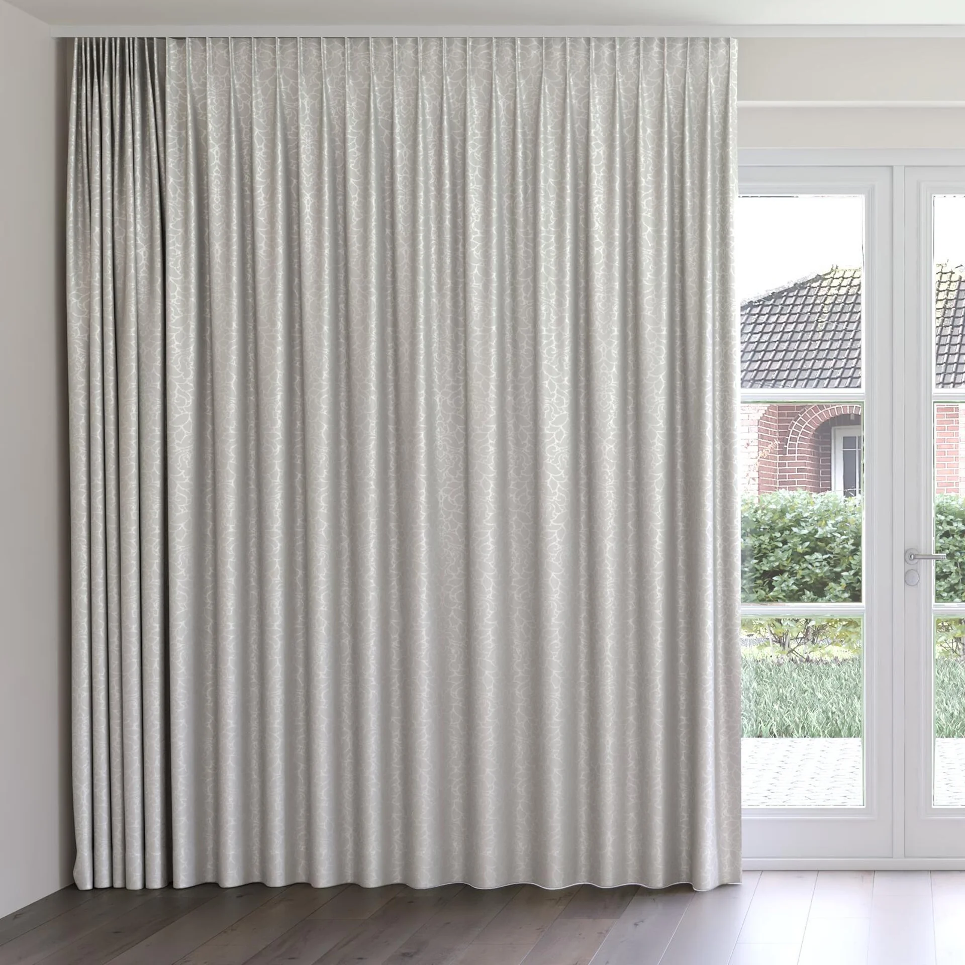 Front view of Opal Sterling, on curtain rail