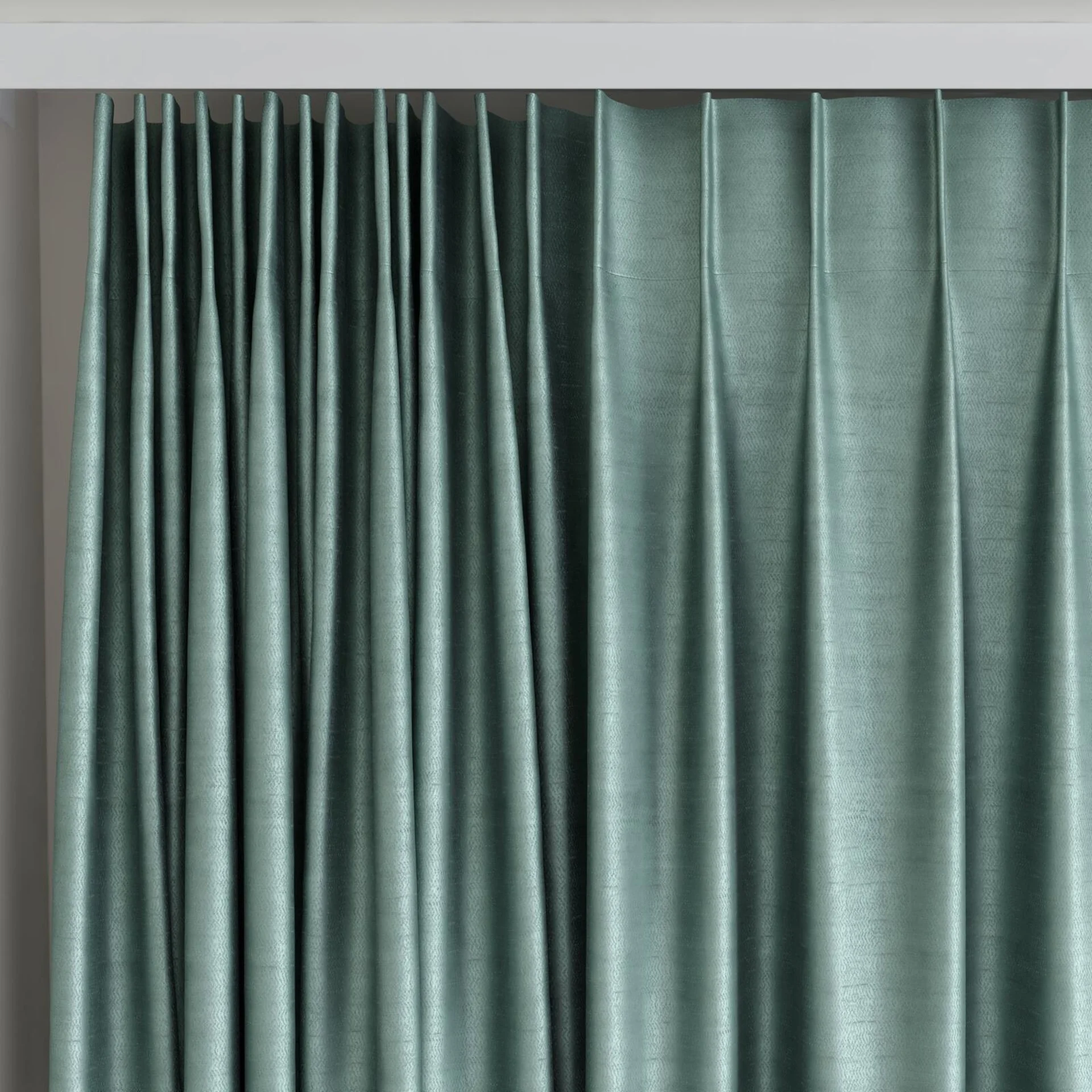 Top view of Zircon Teal, on curtain rail