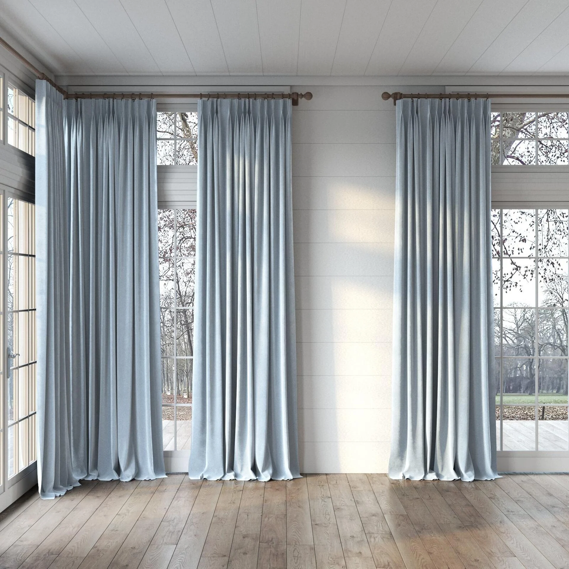 Full view of Moon Sky, puddled, on curtain rod