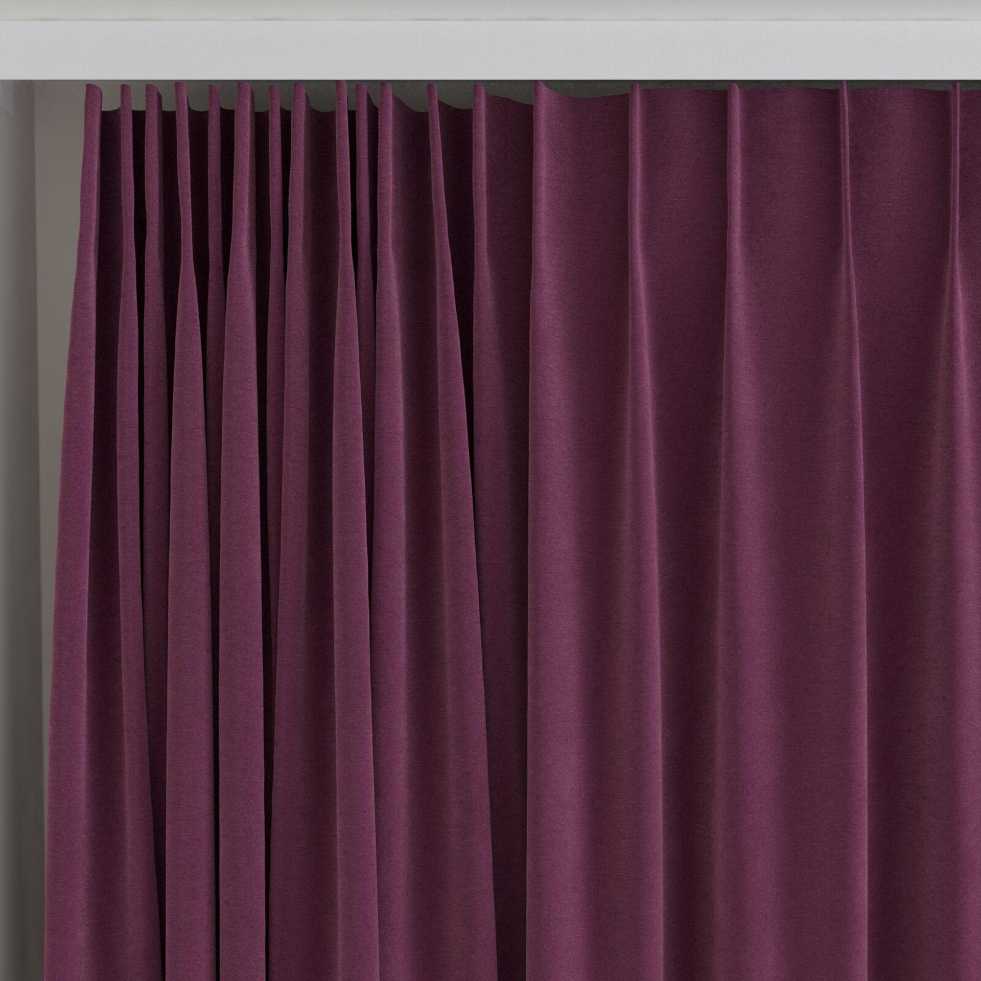 Top view of Moon Aubergine, on curtain rail
