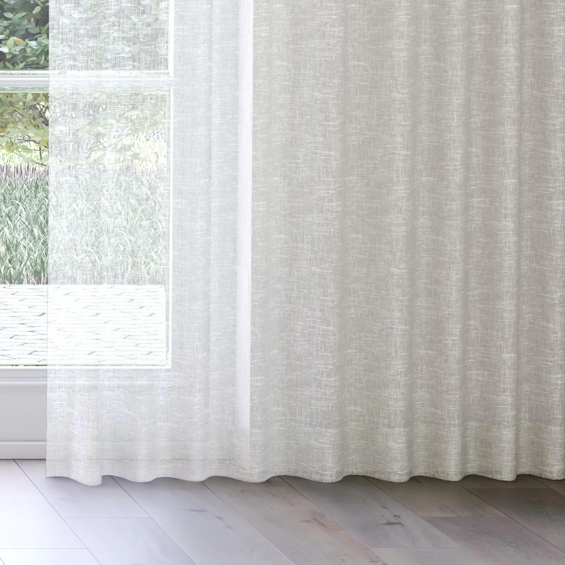 Bottom view of Beech Celadon, on curtain rail