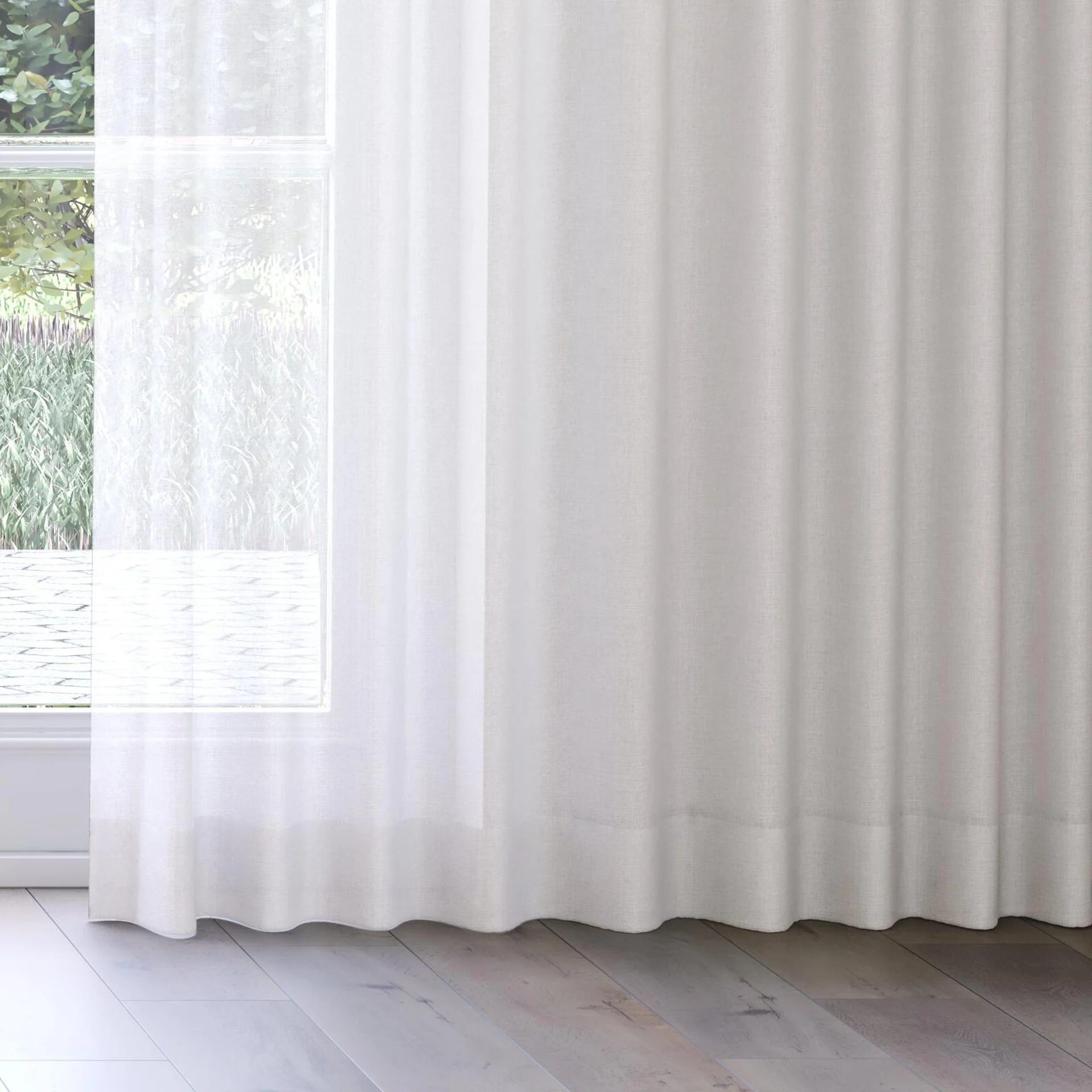Bottom view of Monsoon Sand, on curtain rail