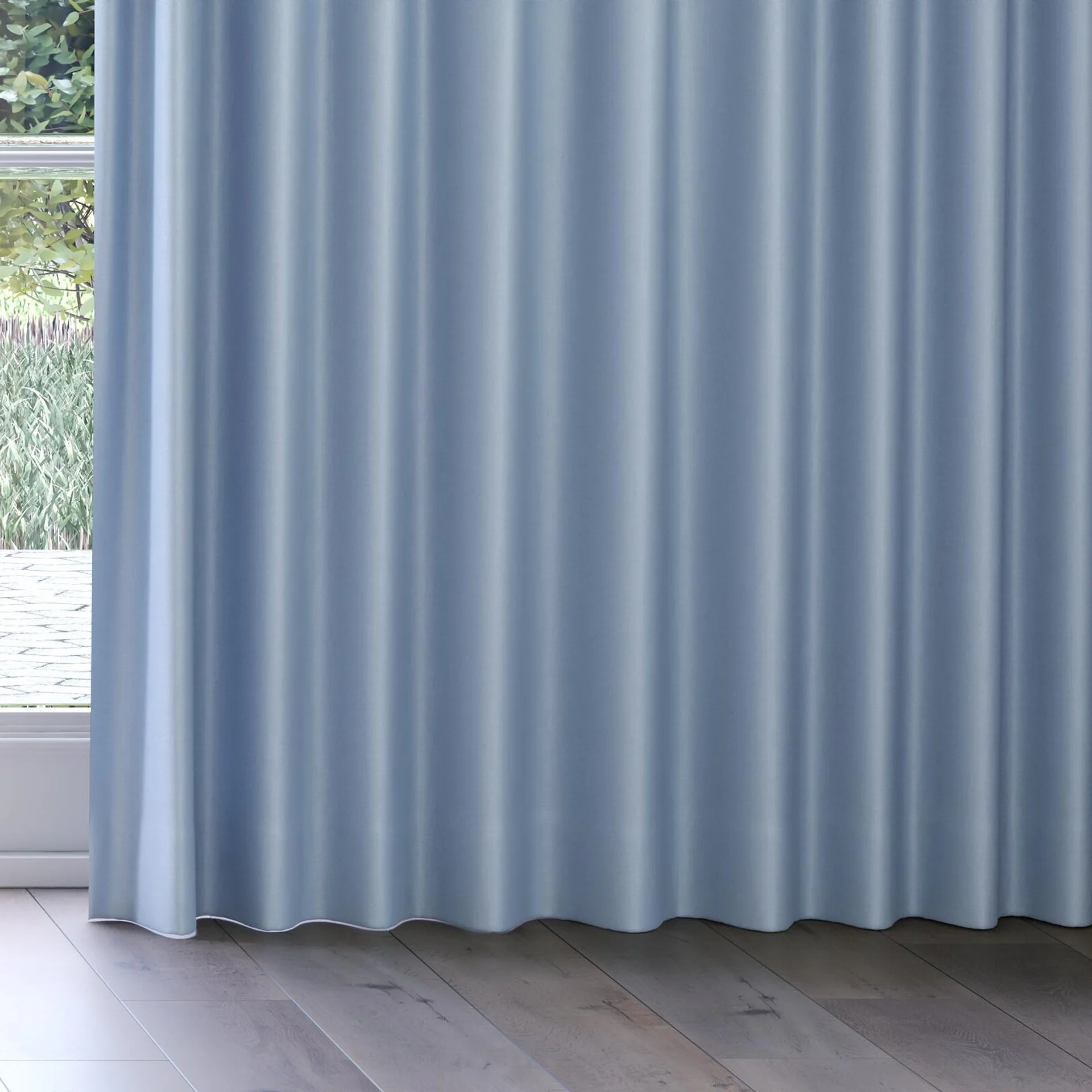 Bottom view of Hastings Sky Blue, on curtain rail
