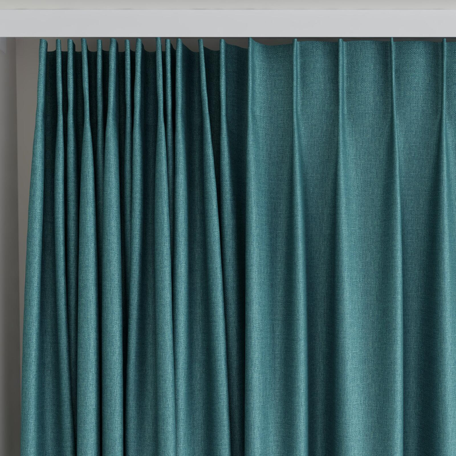Top view of Tonga Teal, on curtain rail