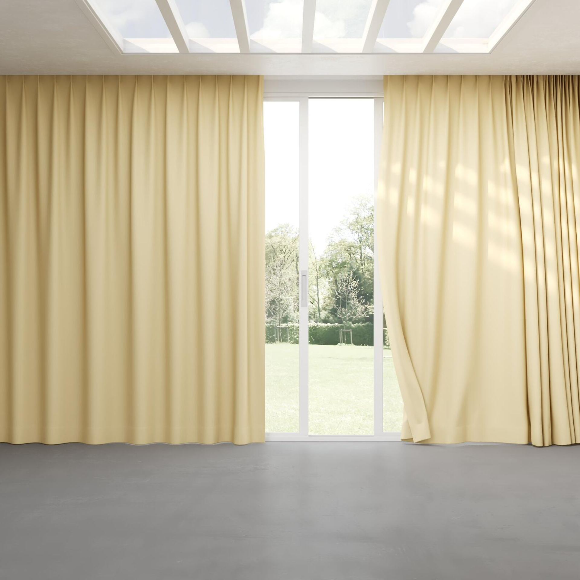 Full view of Ultra Dim Macaroon, pinch pleat