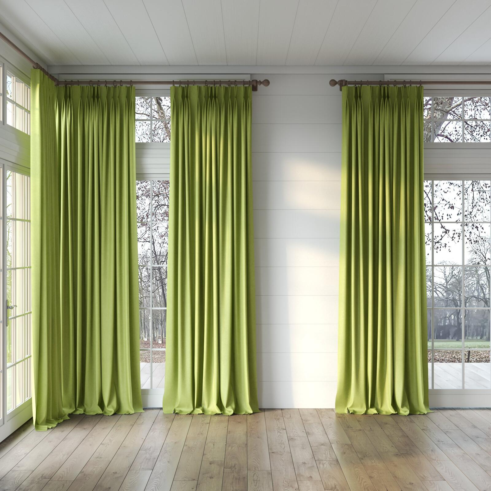 Full view of Rover Lettuce, puddled, on curtain rod