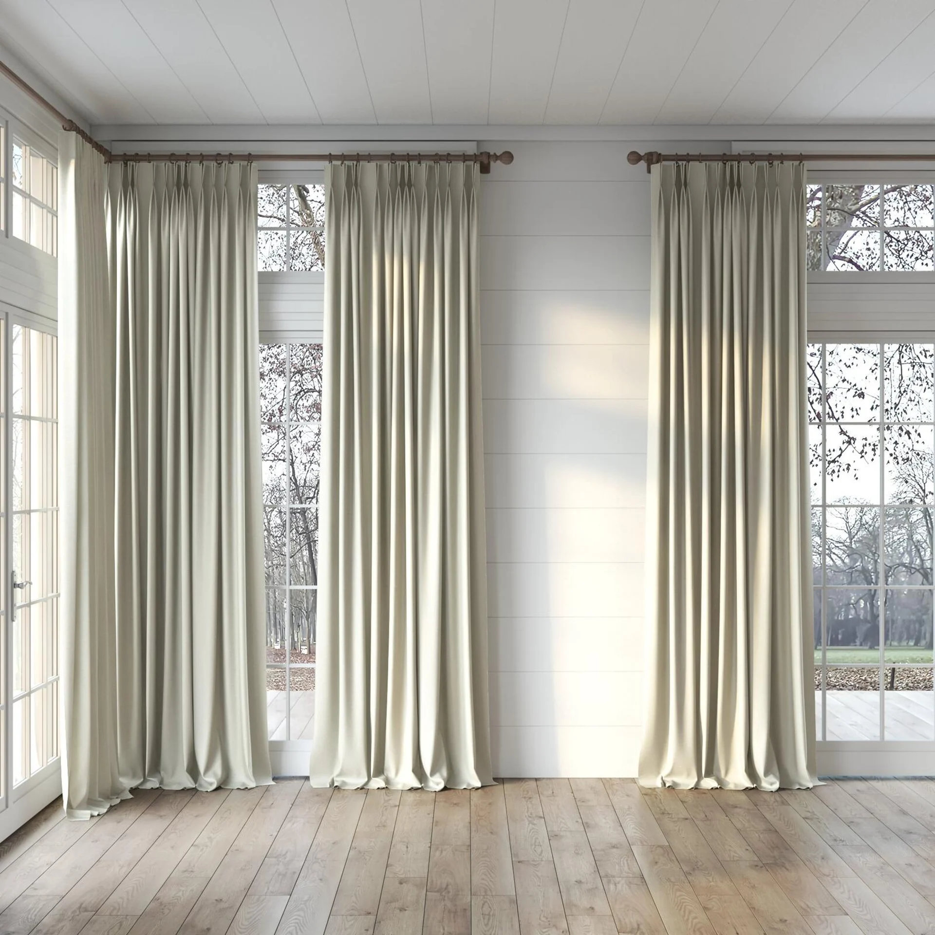 Full view of Colourwash Eco Fresco, puddled, on curtain rod