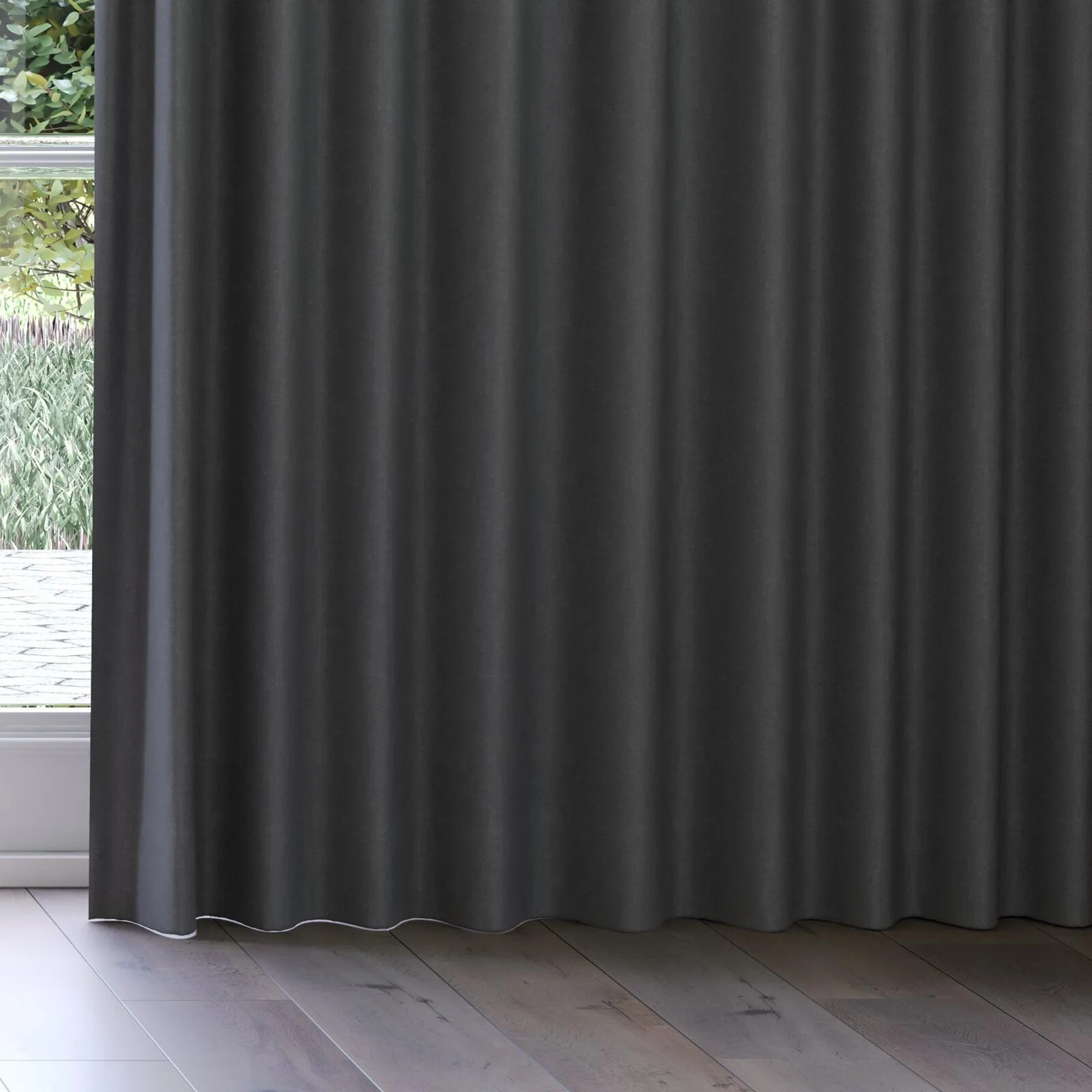 Bottom view of Element Charcoal, on curtain rail