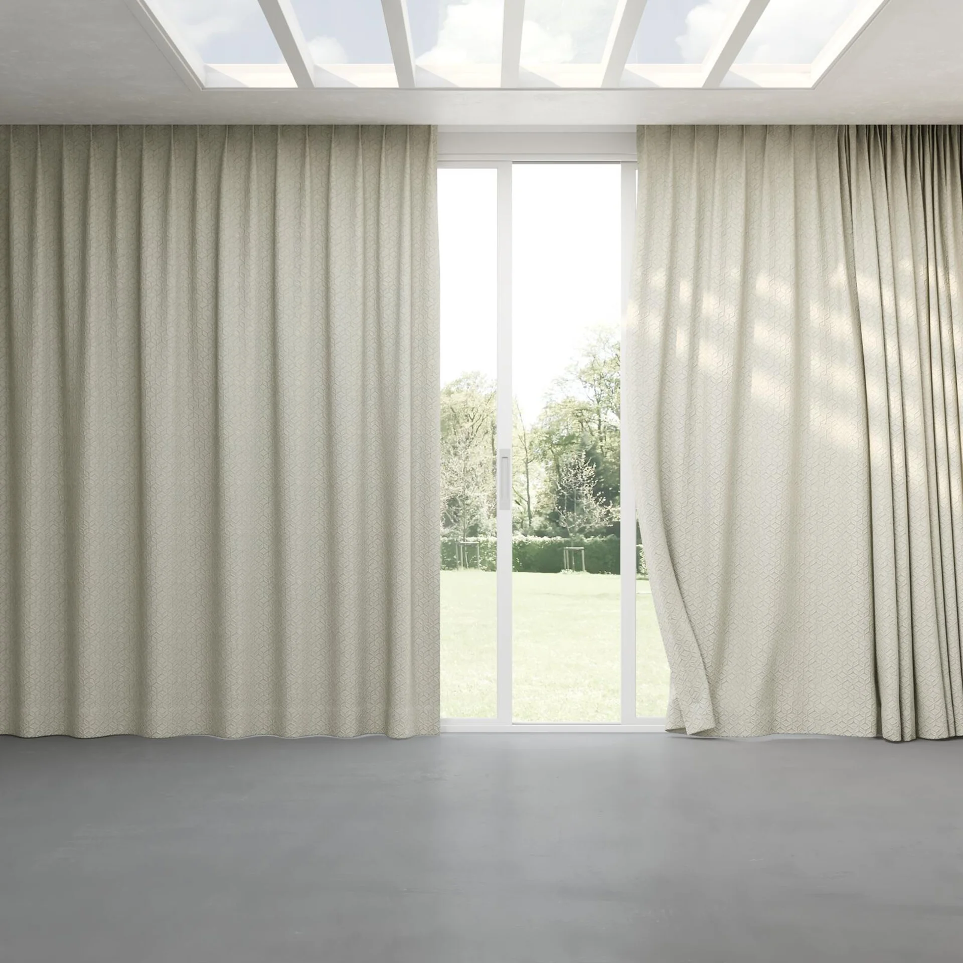 Full view of Momentous Silver, pinch pleat