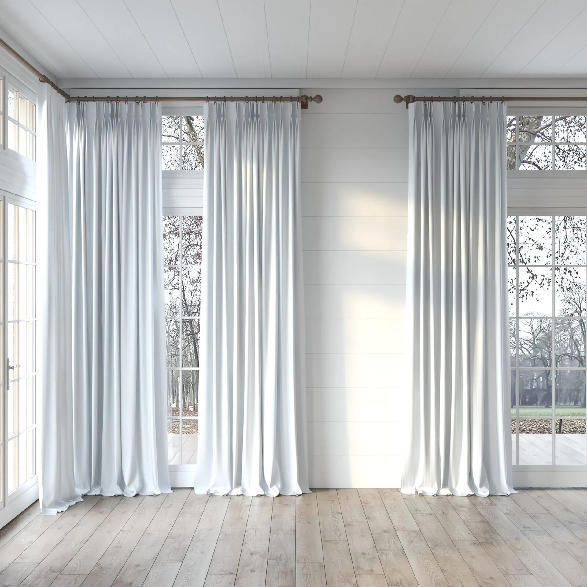 Full view of Cordial Swan, puddled, on curtain rod
