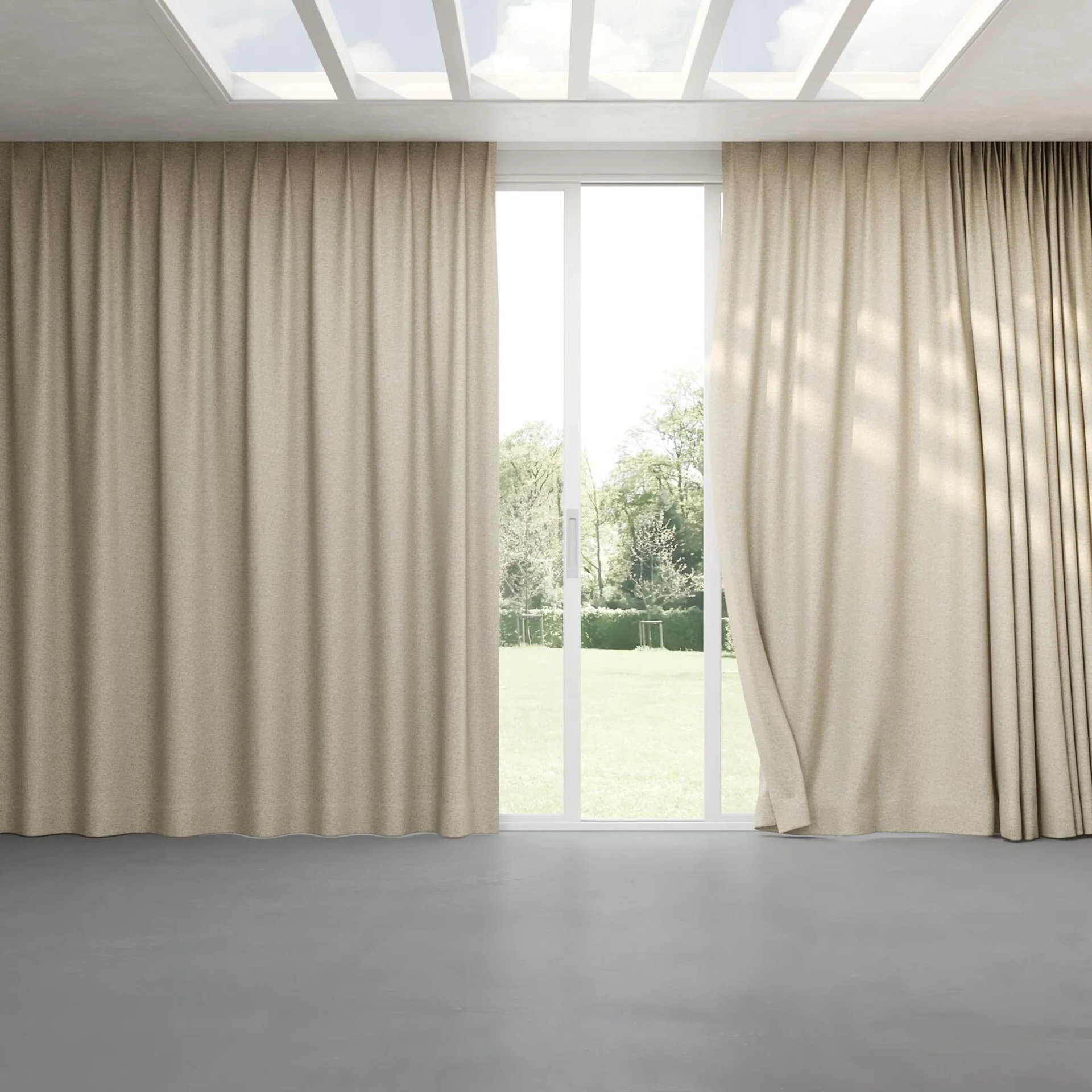 Full view of Bora Bora Beechwood, pinch pleat