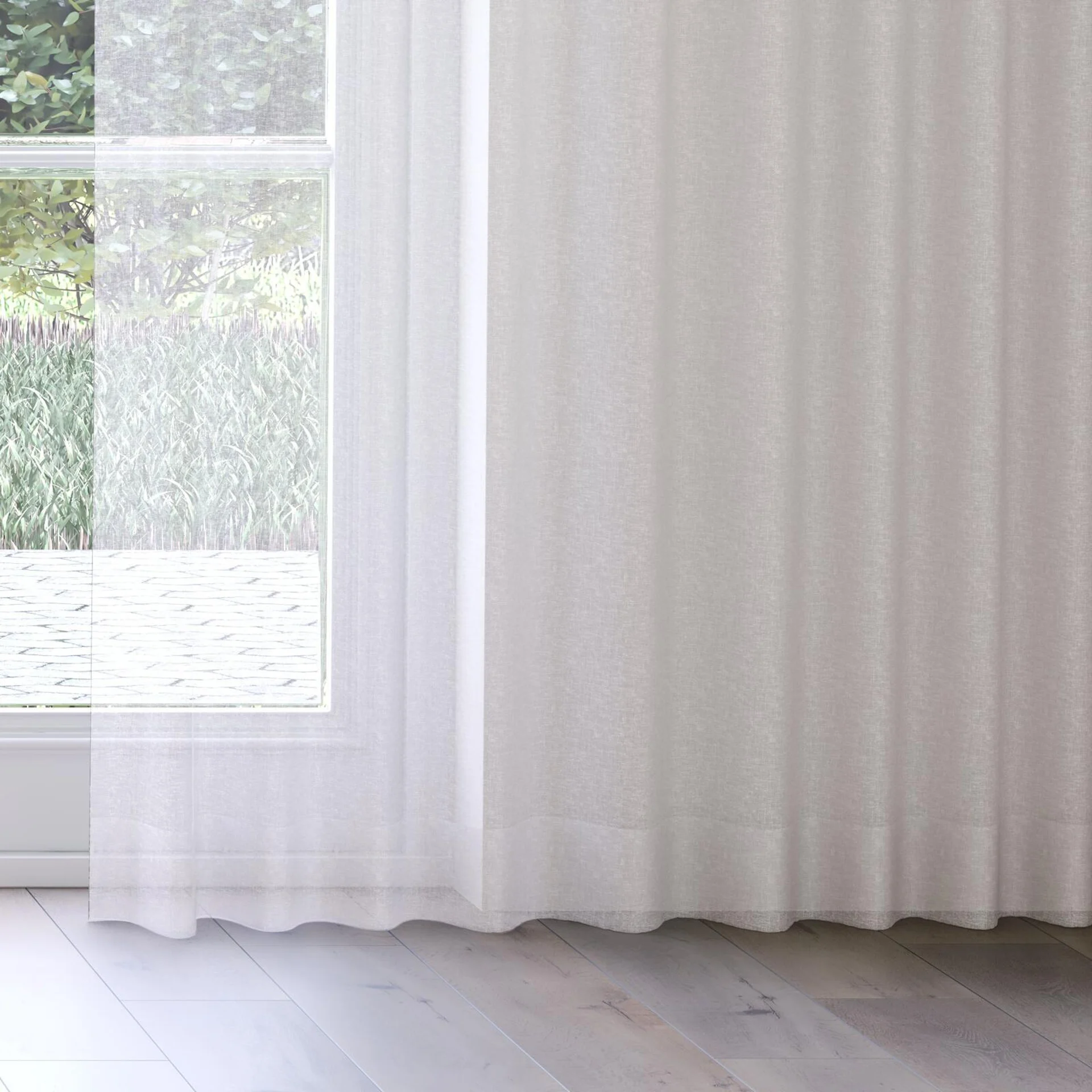 Bottom view of Seaview Linen, on curtain rail