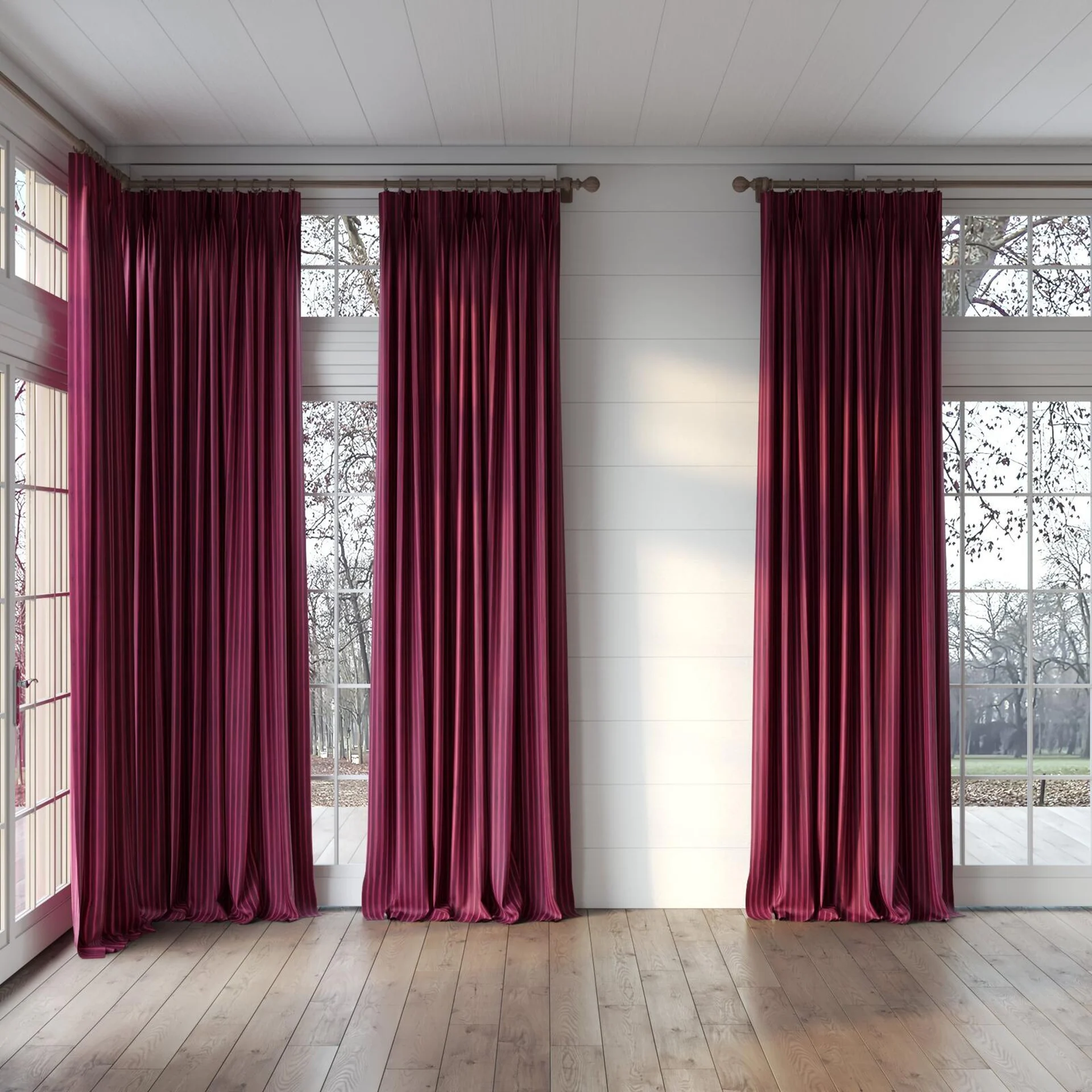 Full view of Cordial Tulip, puddled, on curtain rod