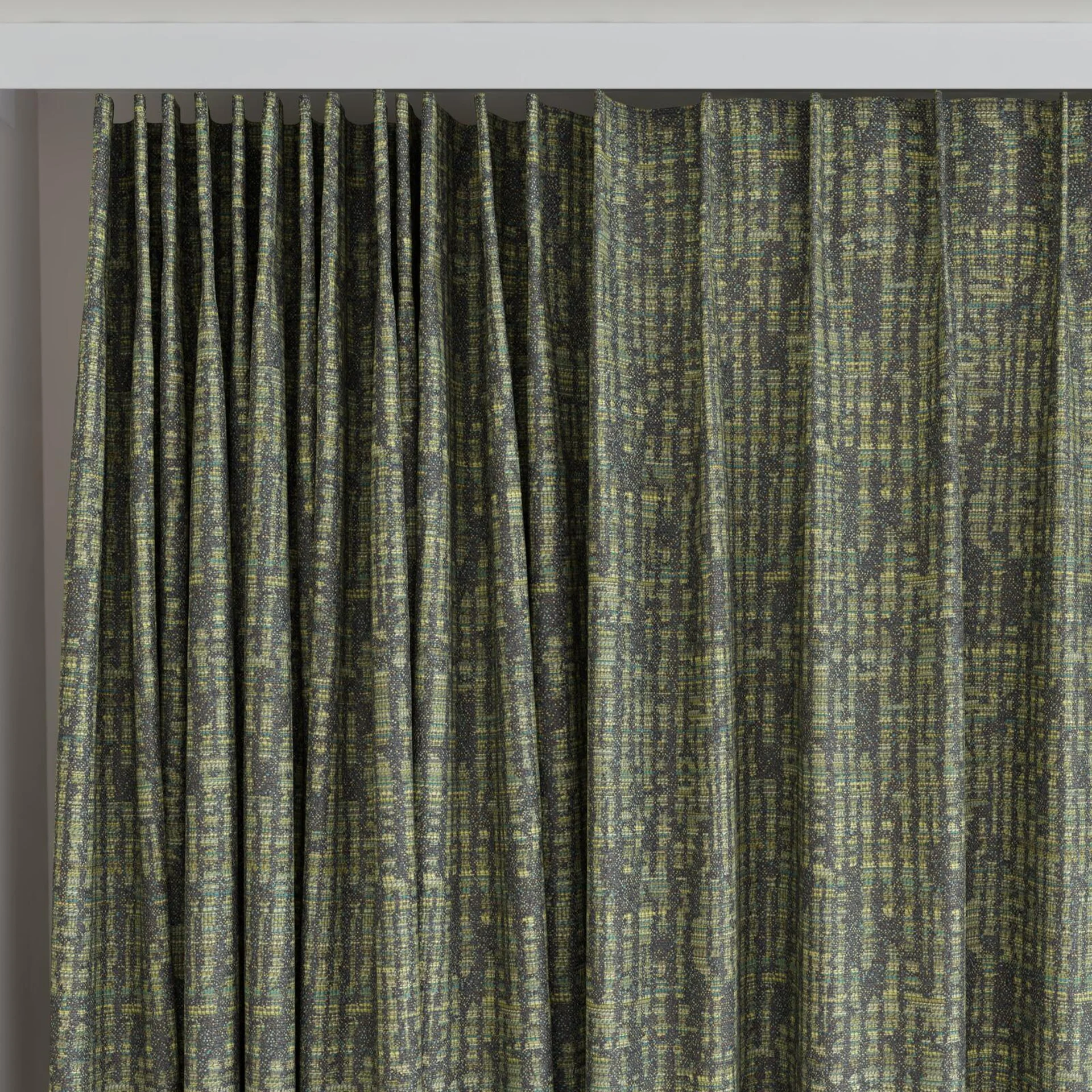 Top view of Unicode Pesto, on curtain rail