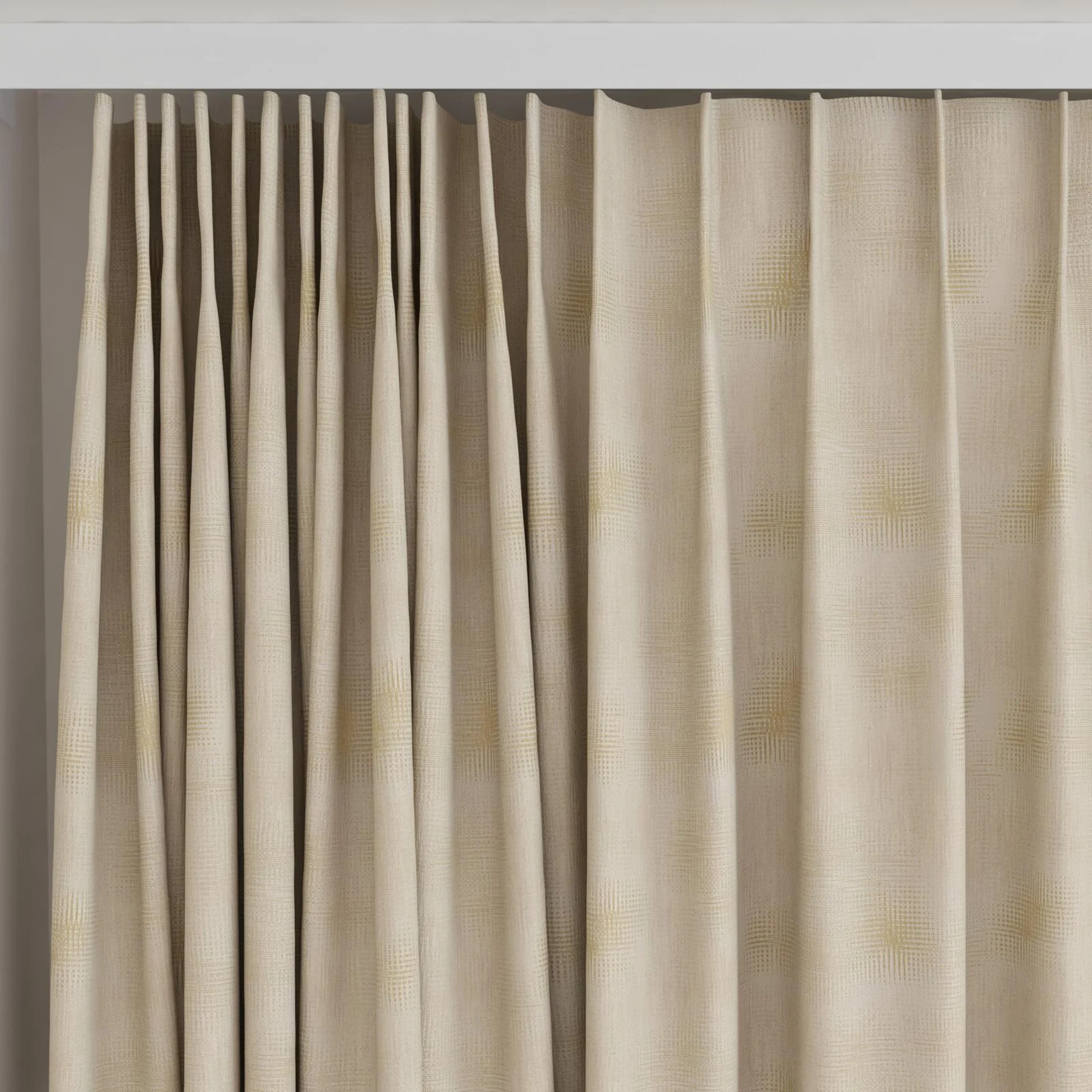 Top view of Juniper Sesame, on curtain rail