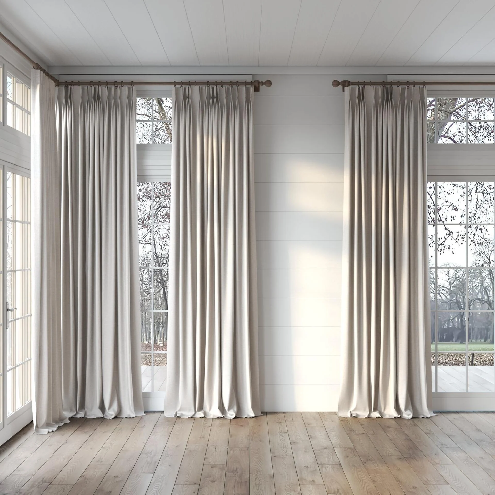 Full view of Casual Lilac, puddled, on curtain rod