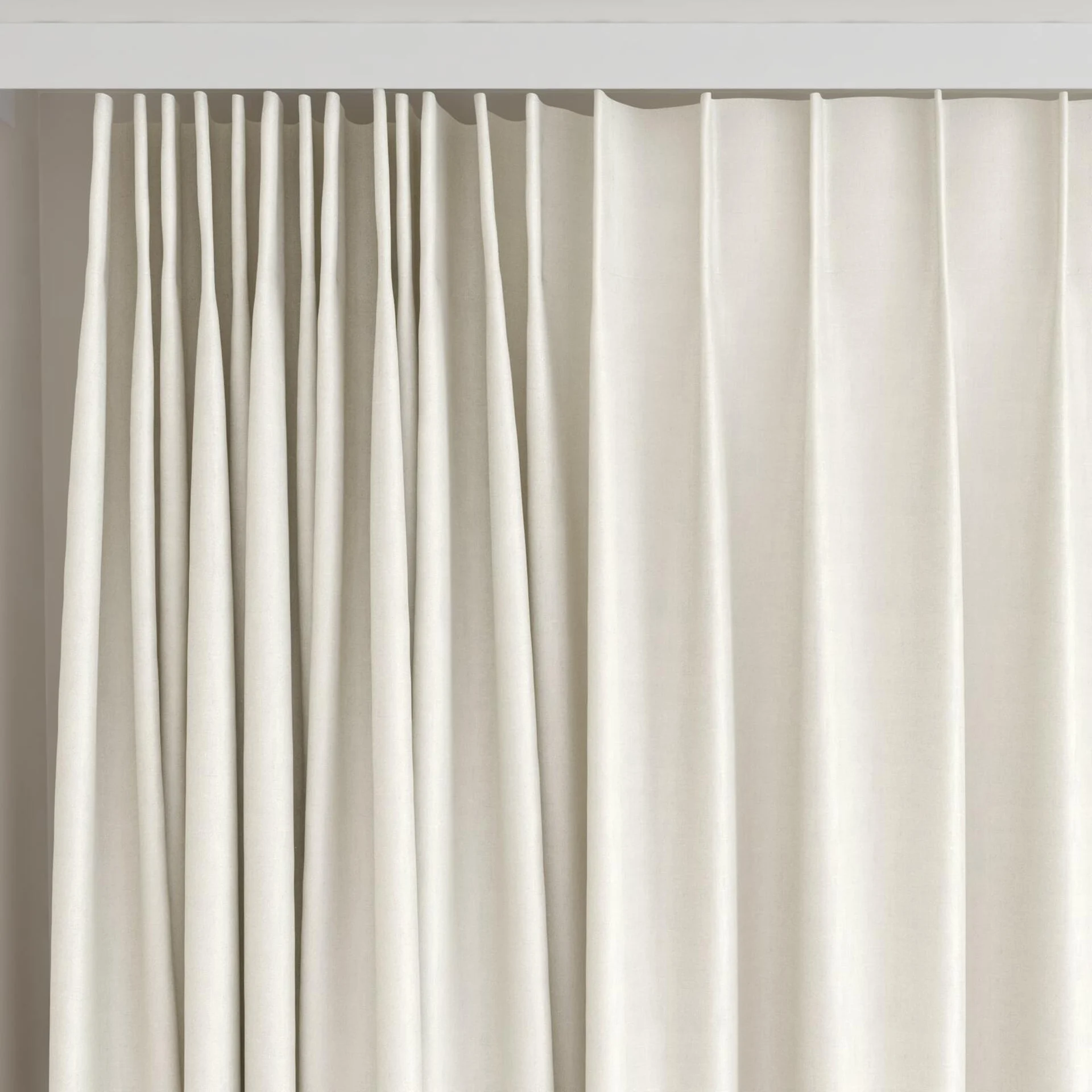 Top view of Linen Natural, on curtain rail