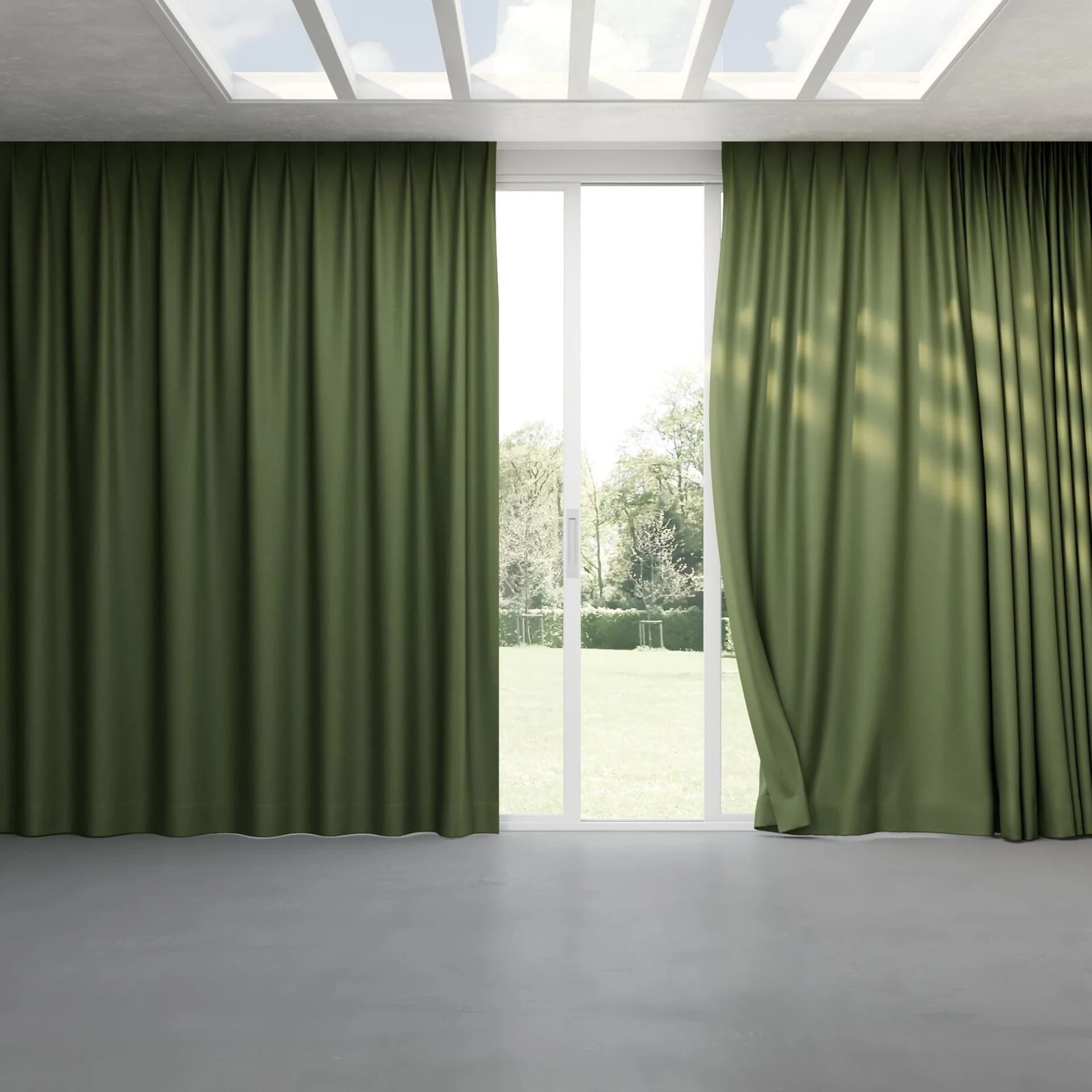 Full view of Kanvas Grass, pinch pleat