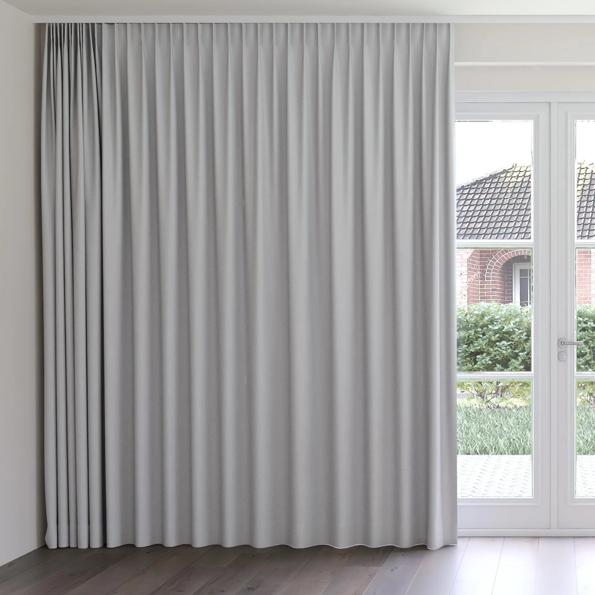 Front view of Quantum FR Dove, on curtain rail