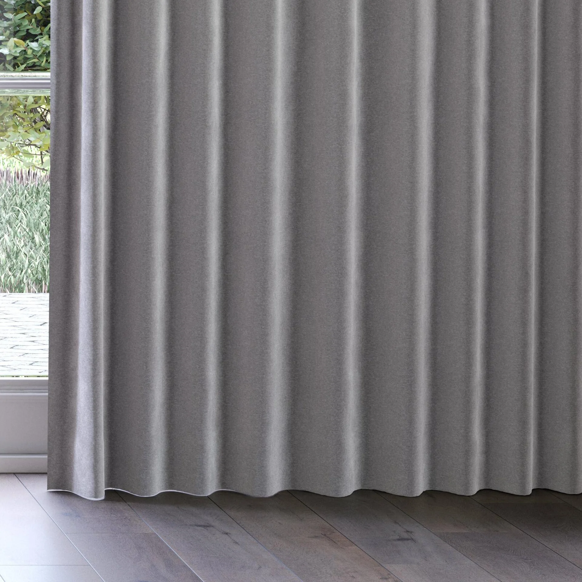 Bottom view of Geneva Pewter, on curtain rail