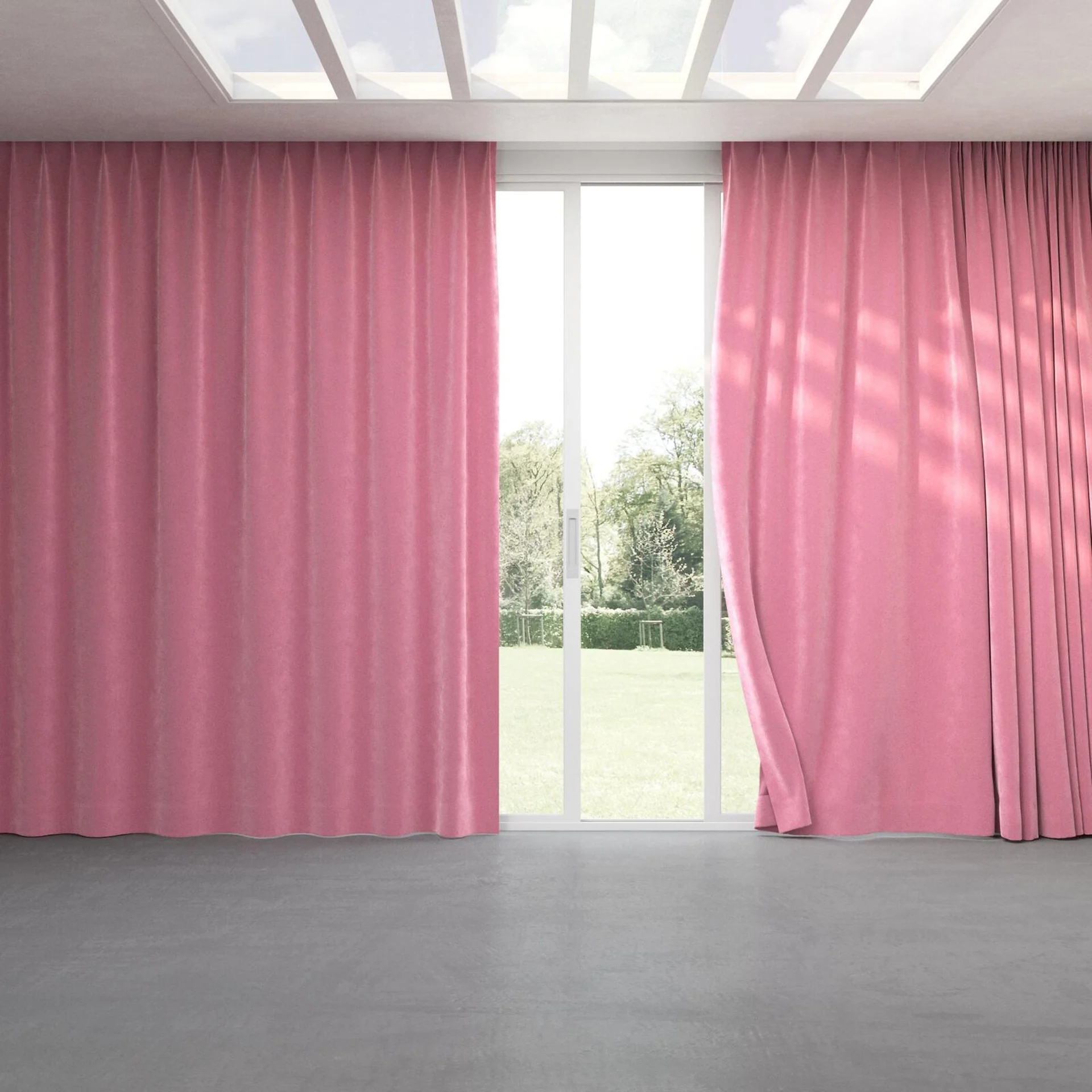 Full view of Lux Velvet Orchid 8502, pinch pleat