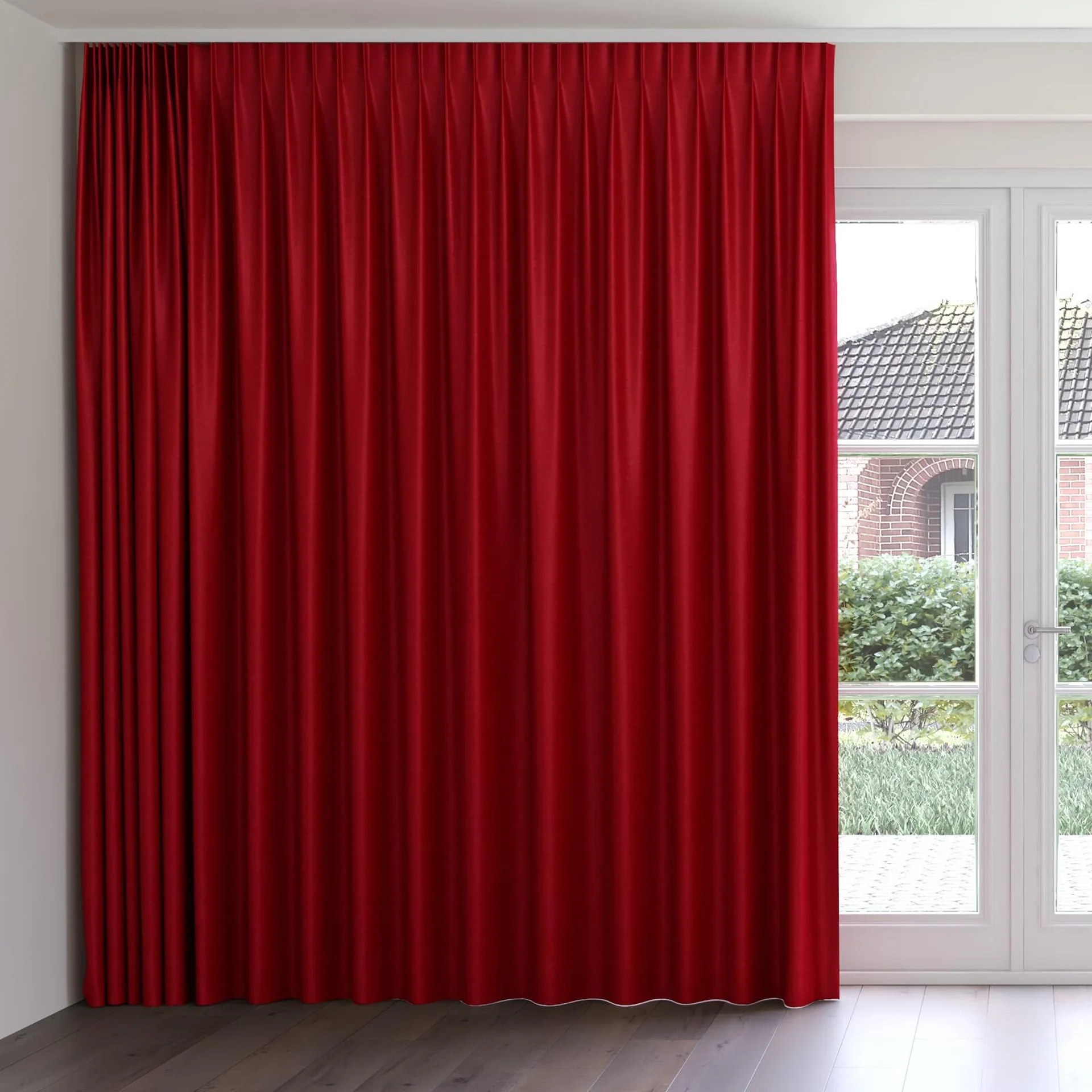 Front view of Drama Cherry, on curtain rail