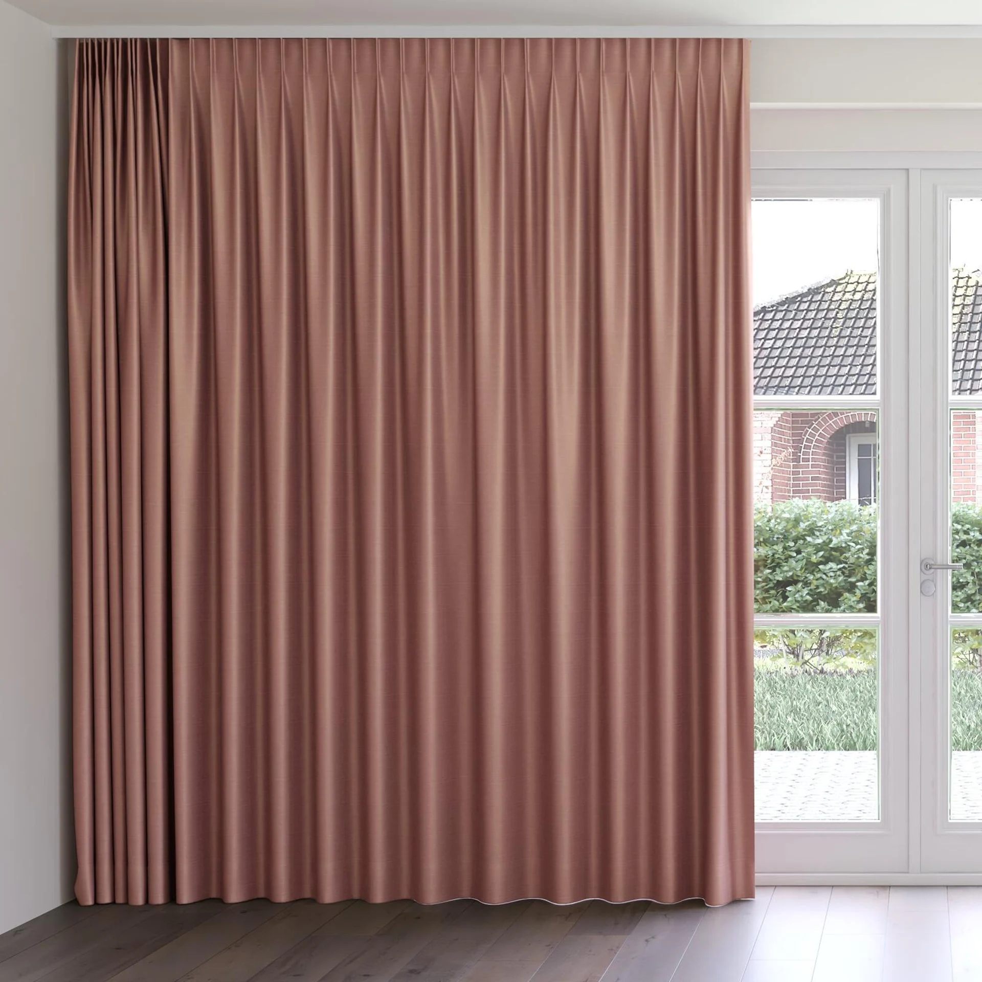 Front view of Silky Pompei, on curtain rail