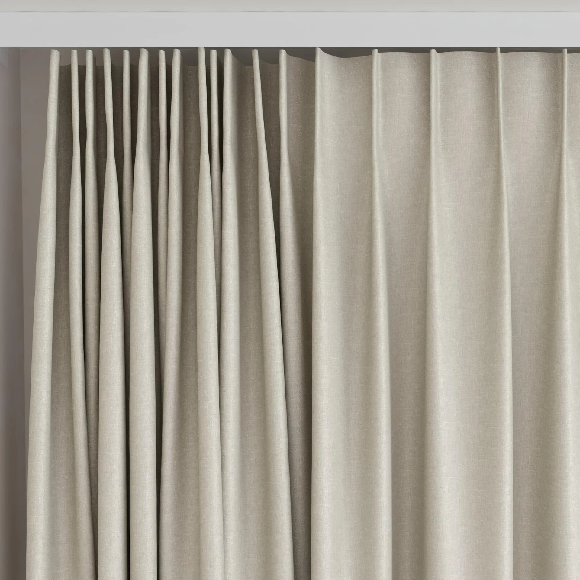 Top view of Naturama Taupe, on curtain rail