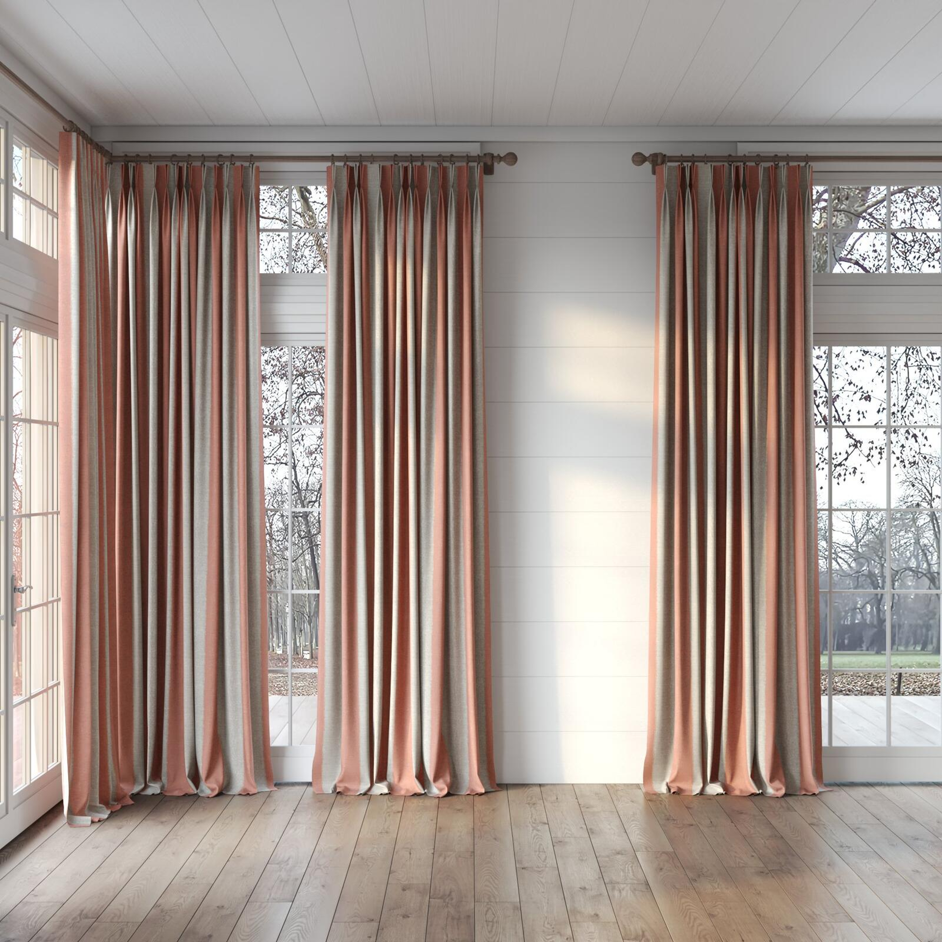 Full view of Zanella Spice, puddled, on curtain rod