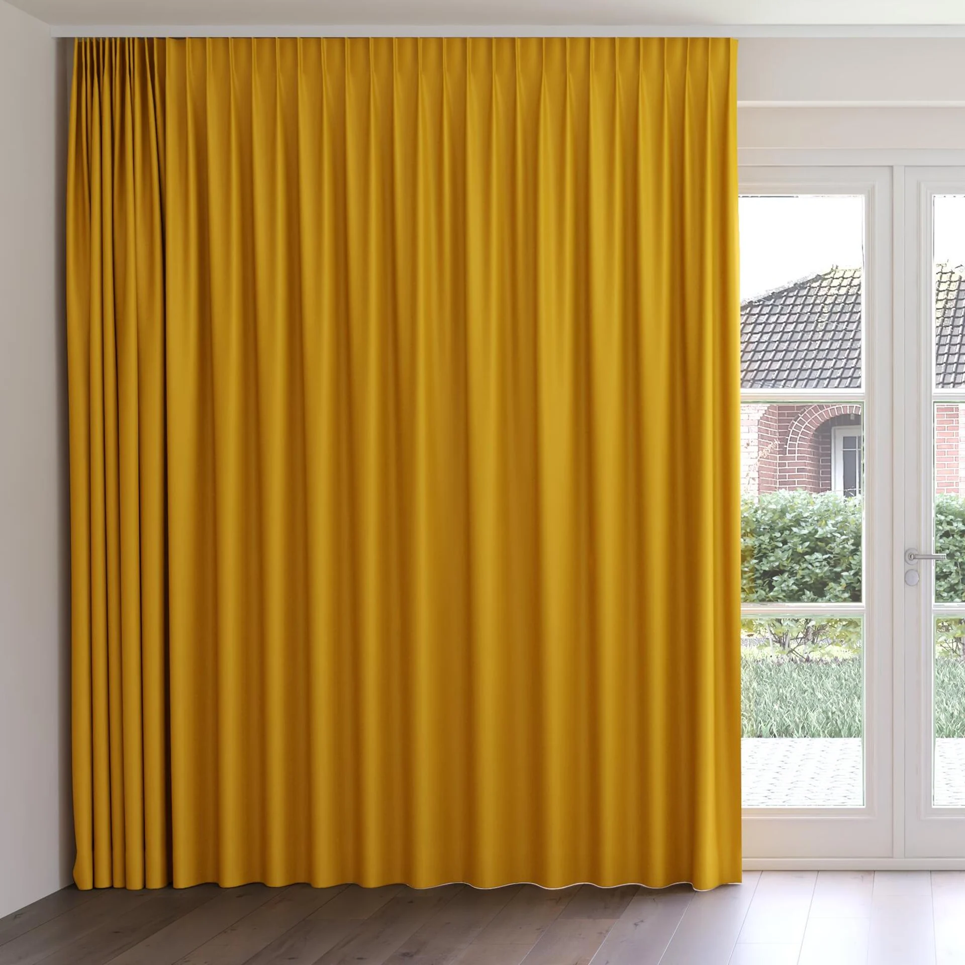 Front view of Woolskin Spice, on curtain rail