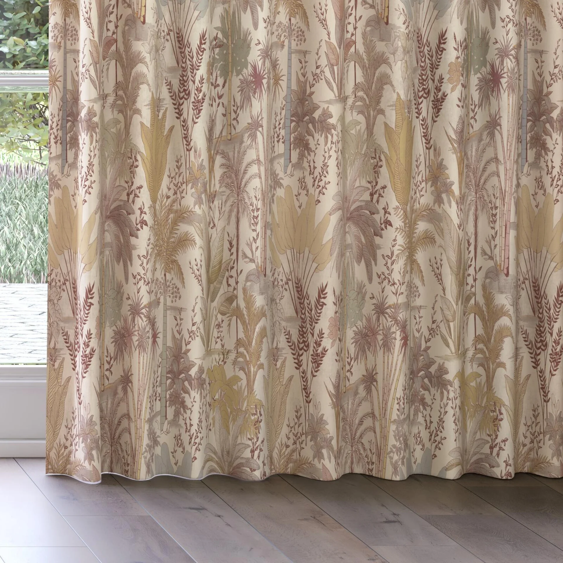 Bottom view of Paloma Calico, on curtain rail