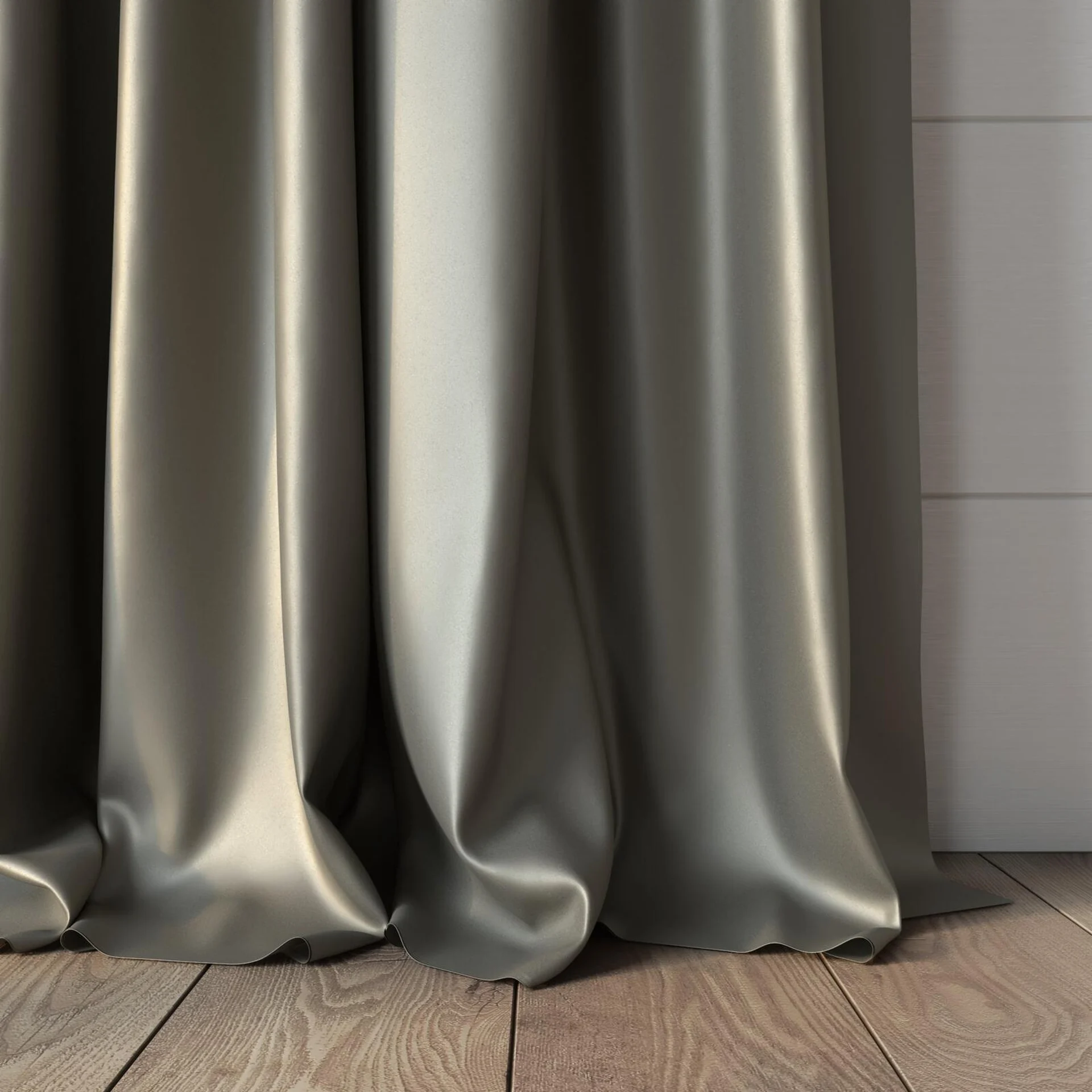Bottom view of Sleek Castor, puddled, on curtain rod