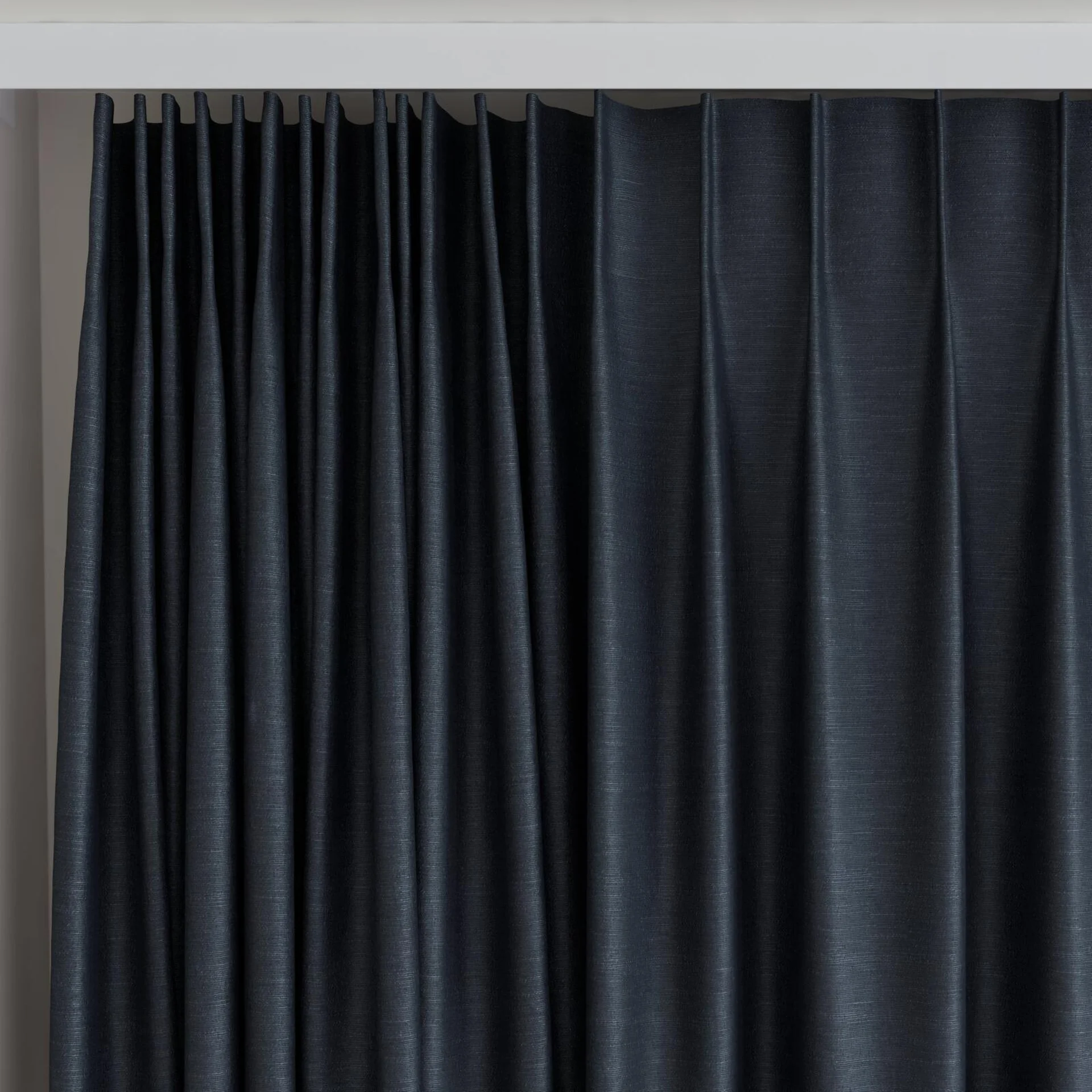 Top view of Provence Raven, on curtain rail