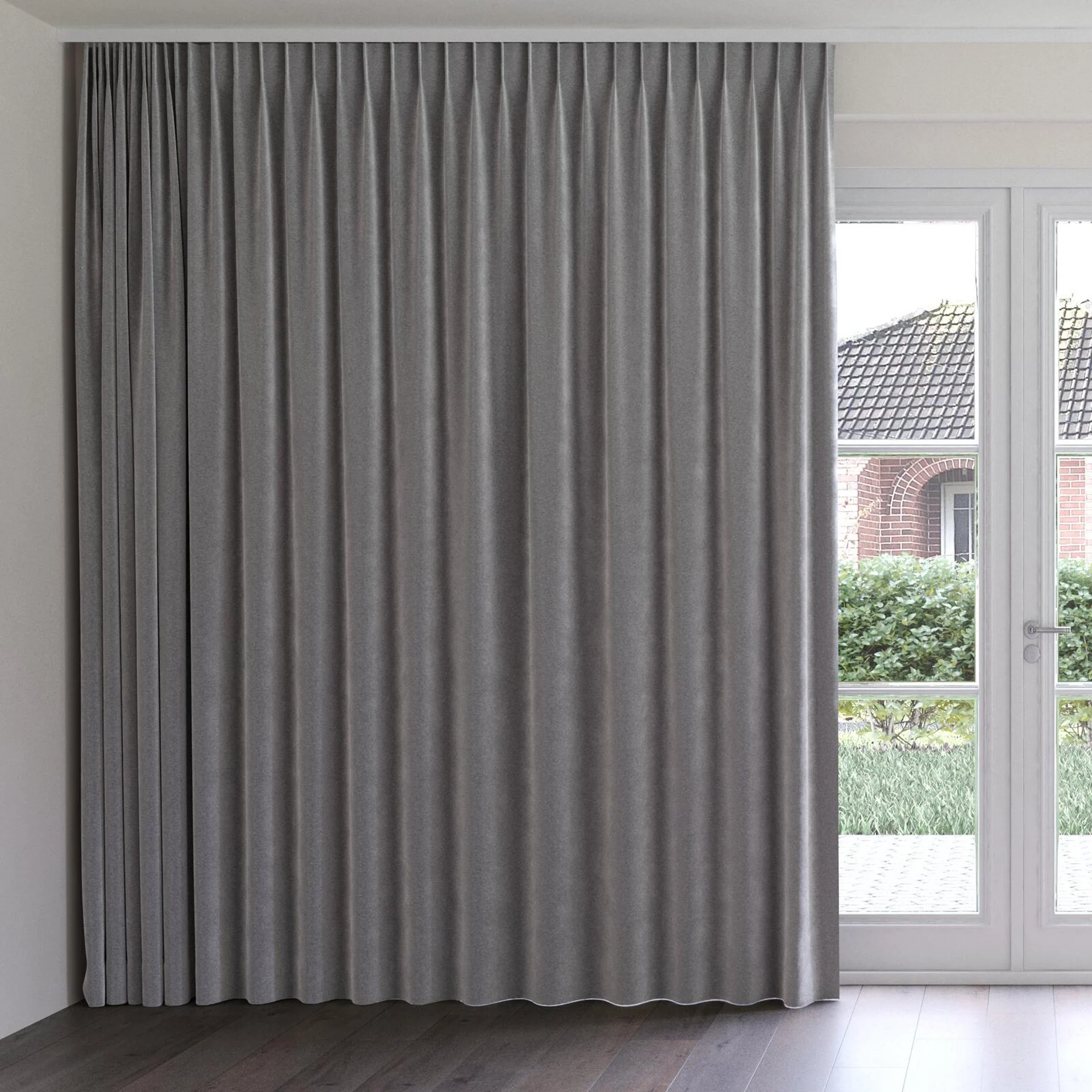 Front view of Geneva Pewter, on curtain rail