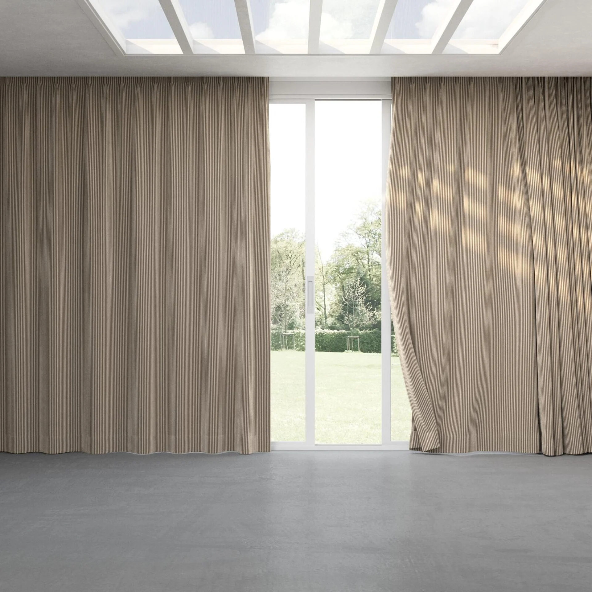 Full view of Embrace Stucco, pinch pleat