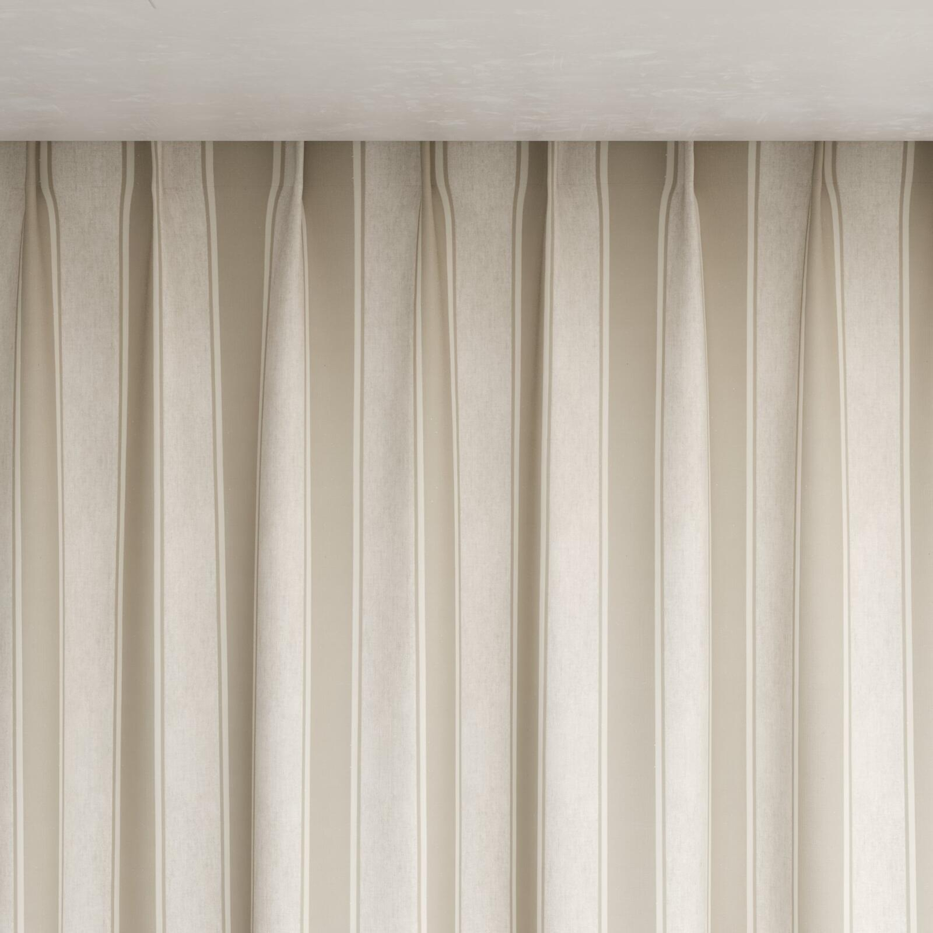 Top view of Broad Stripe Taupe, pinch pleat