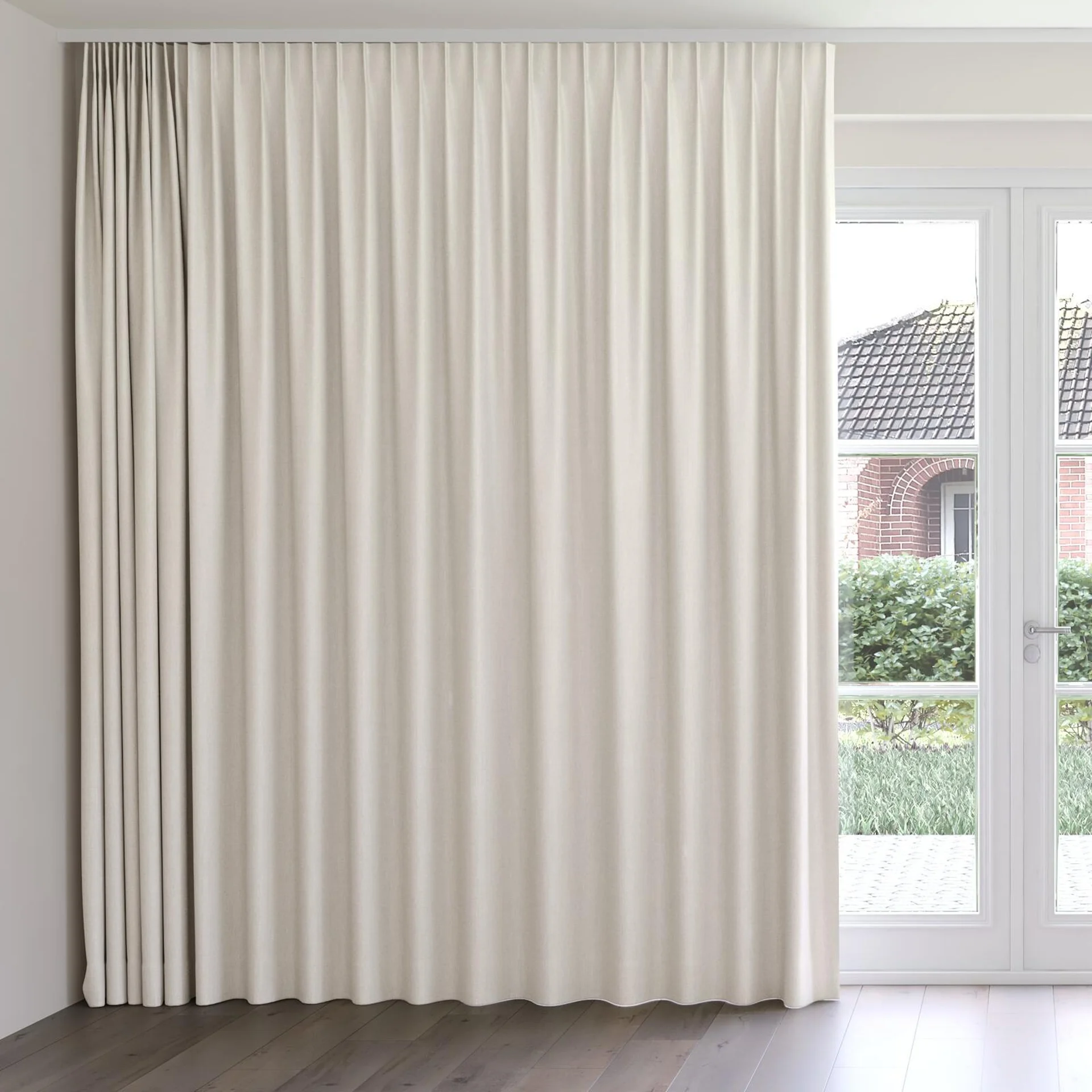 Front view of Gent Almond, on curtain rail