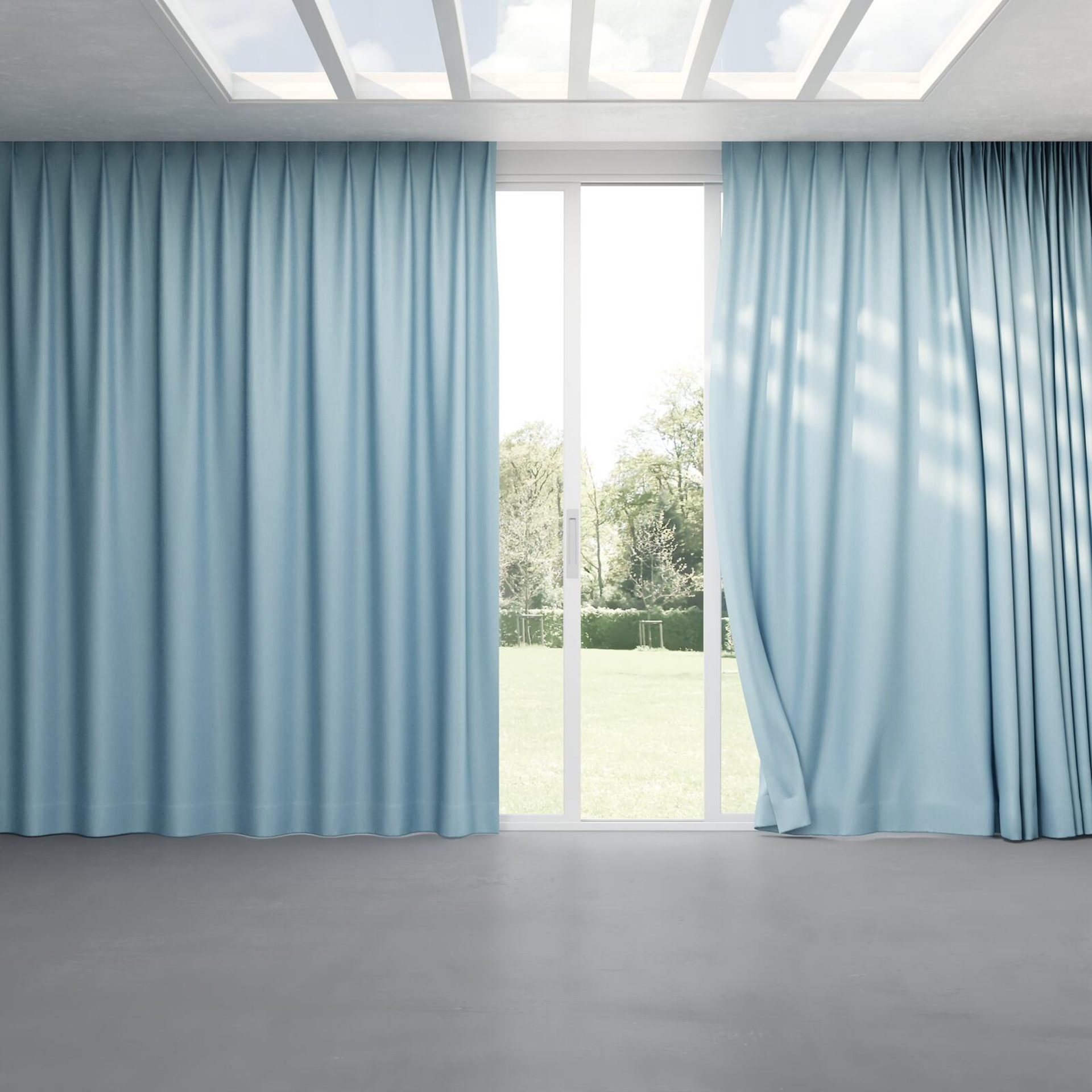 Full view of Bavaria Aqua, pinch pleat