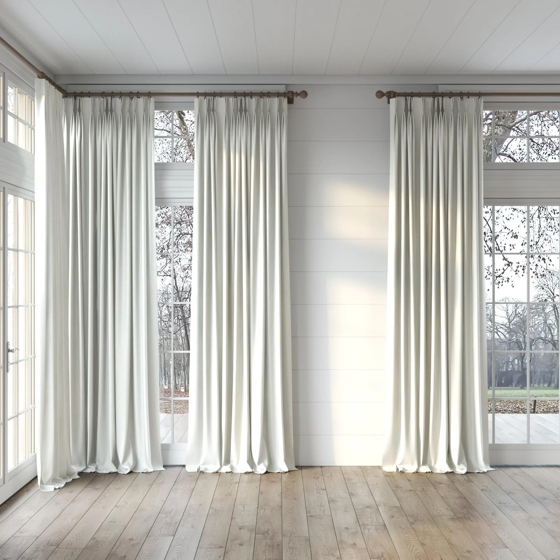 Full view of Glamour Bone, puddled, on curtain rod