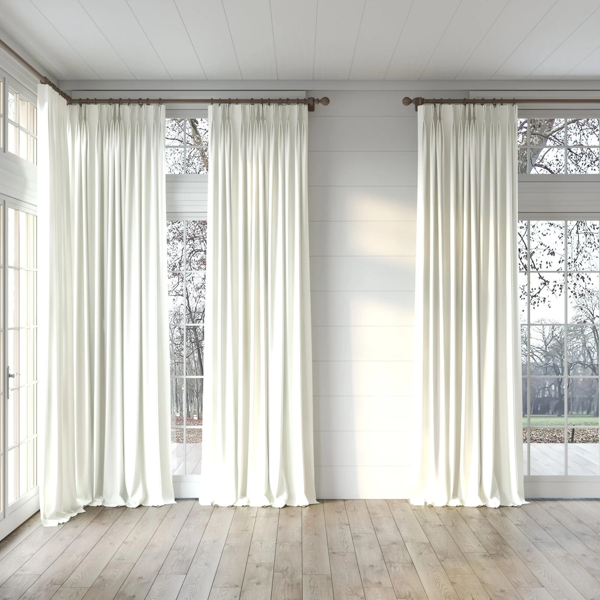 Full view of Brugge Ivory, puddled, on curtain rod