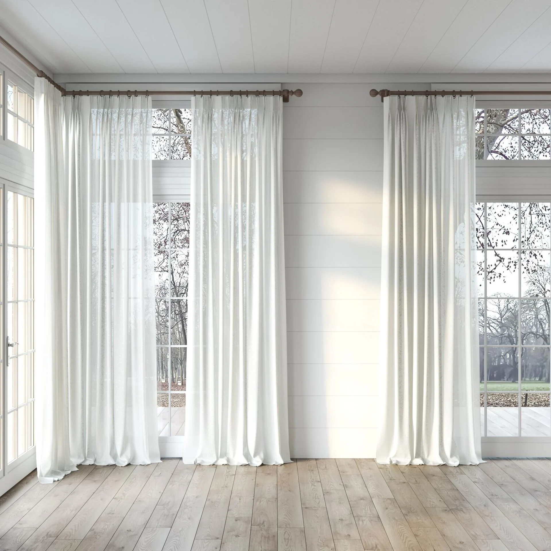 Full view of Rava Pearl, puddled, on curtain rod