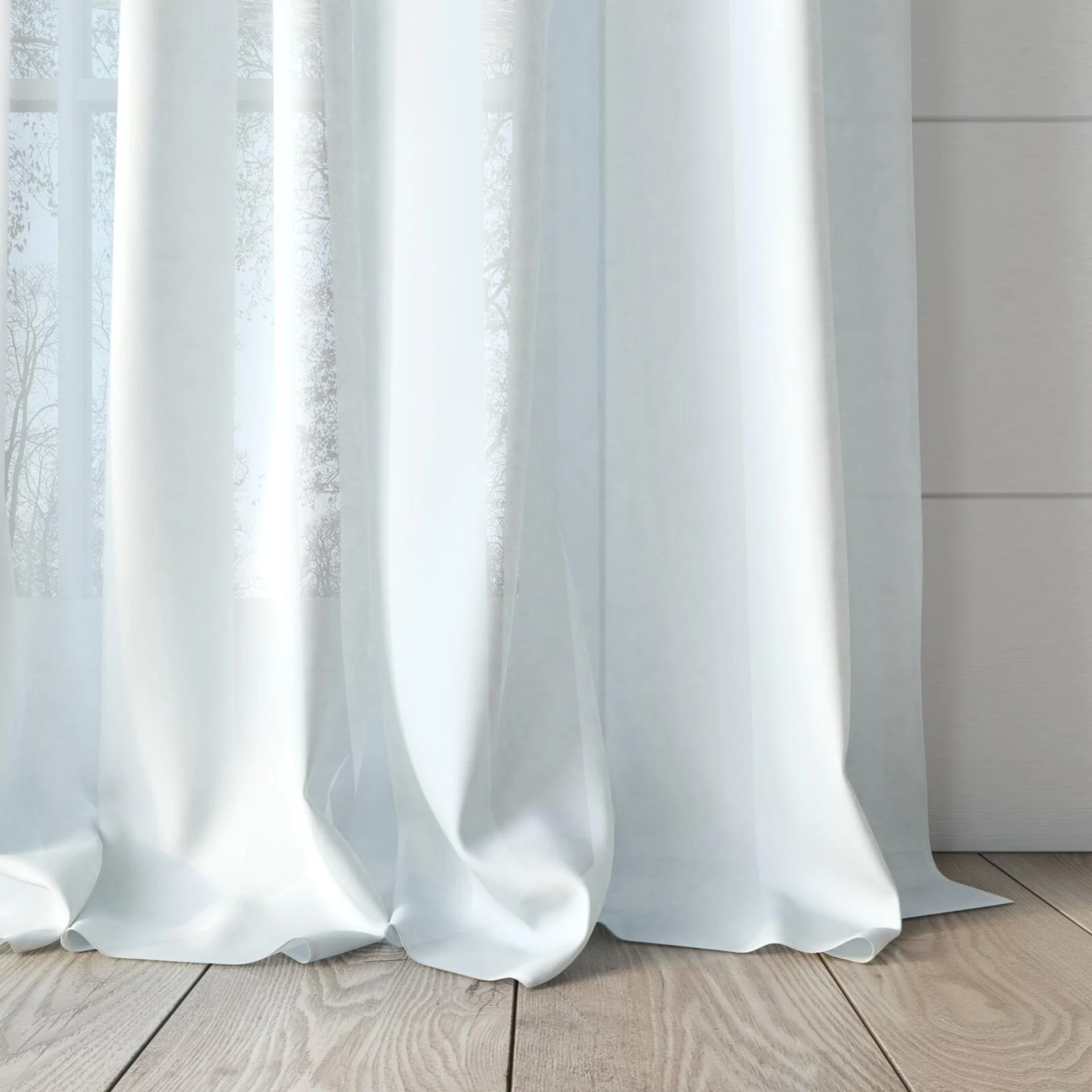 Bottom view of Flo II Marble, puddled, on curtain rod