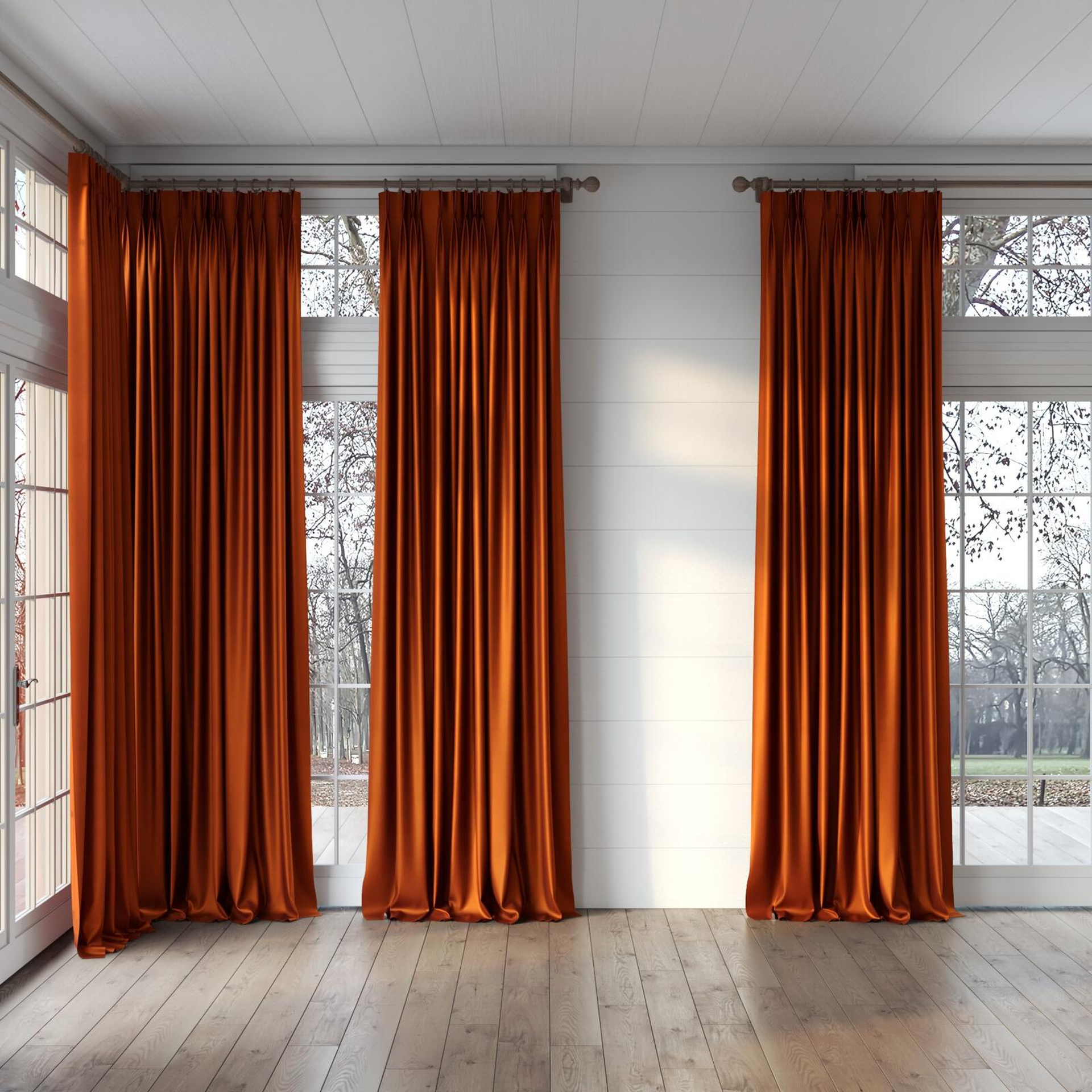 Full view of Mont Blanc Copper, puddled, on curtain rod