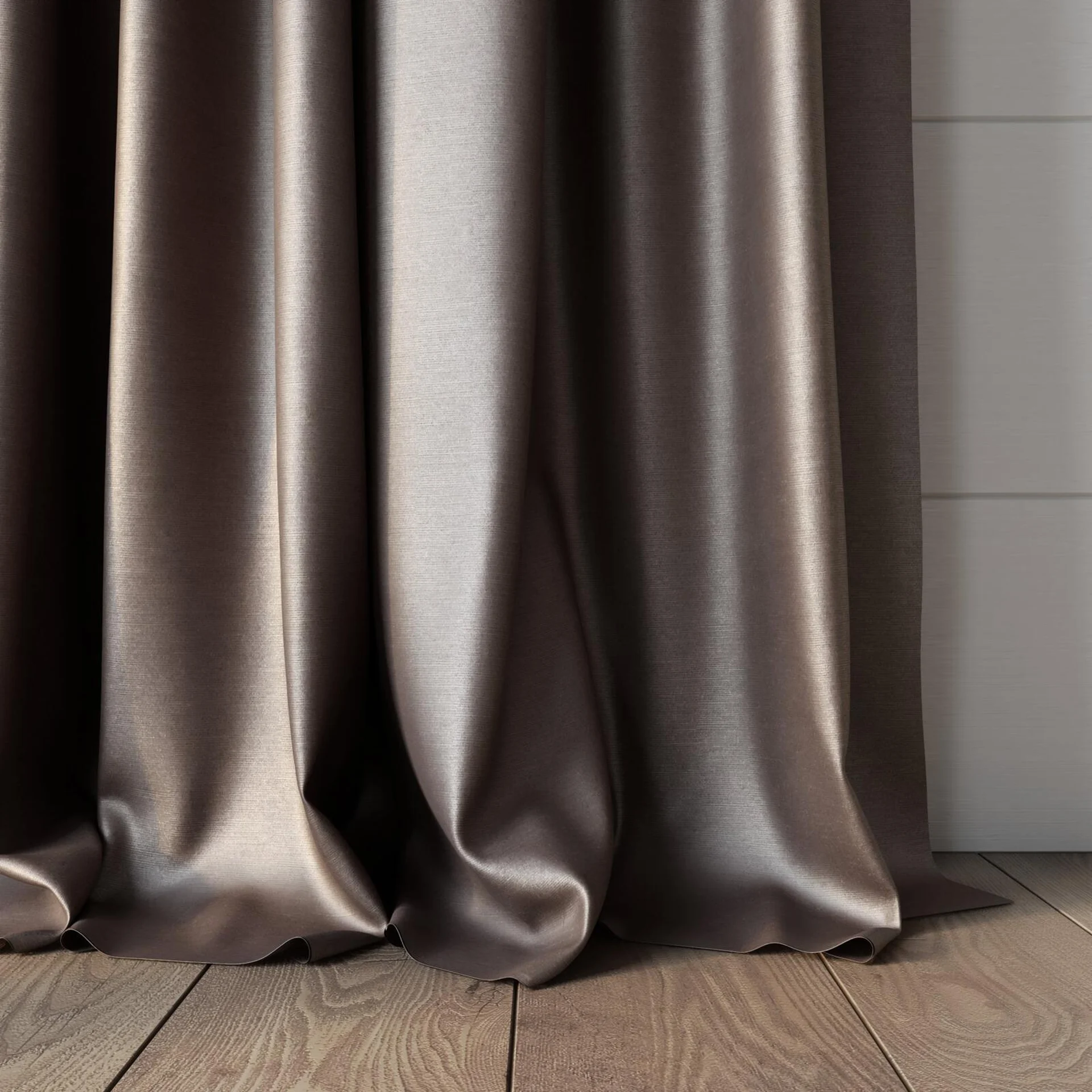 Bottom view of Mont Blanc Petal, puddled, on curtain rod