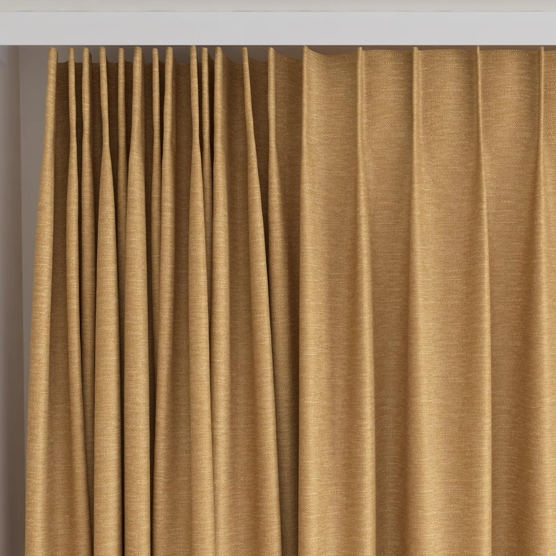 Top view of Colourwash Eco Butterscotch, on curtain rail